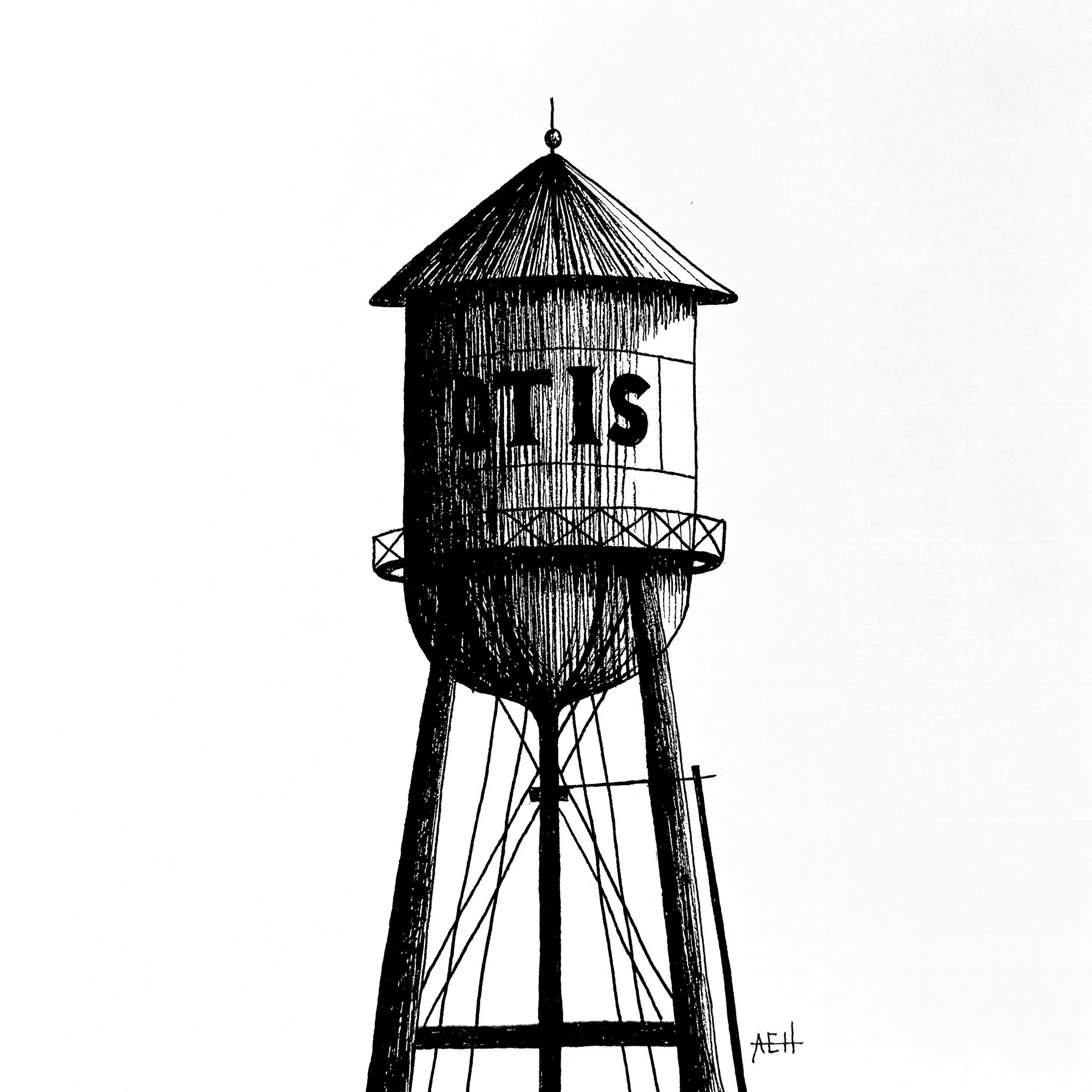 *PREORDER* Otis Water Tower Ink Drawing Fine Art Print