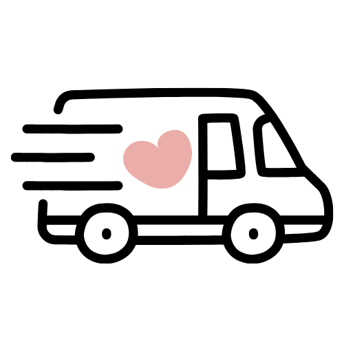 Cartoon drawing of a smiling cat with a pink heart on its chest, surrounded by small pink hearts.