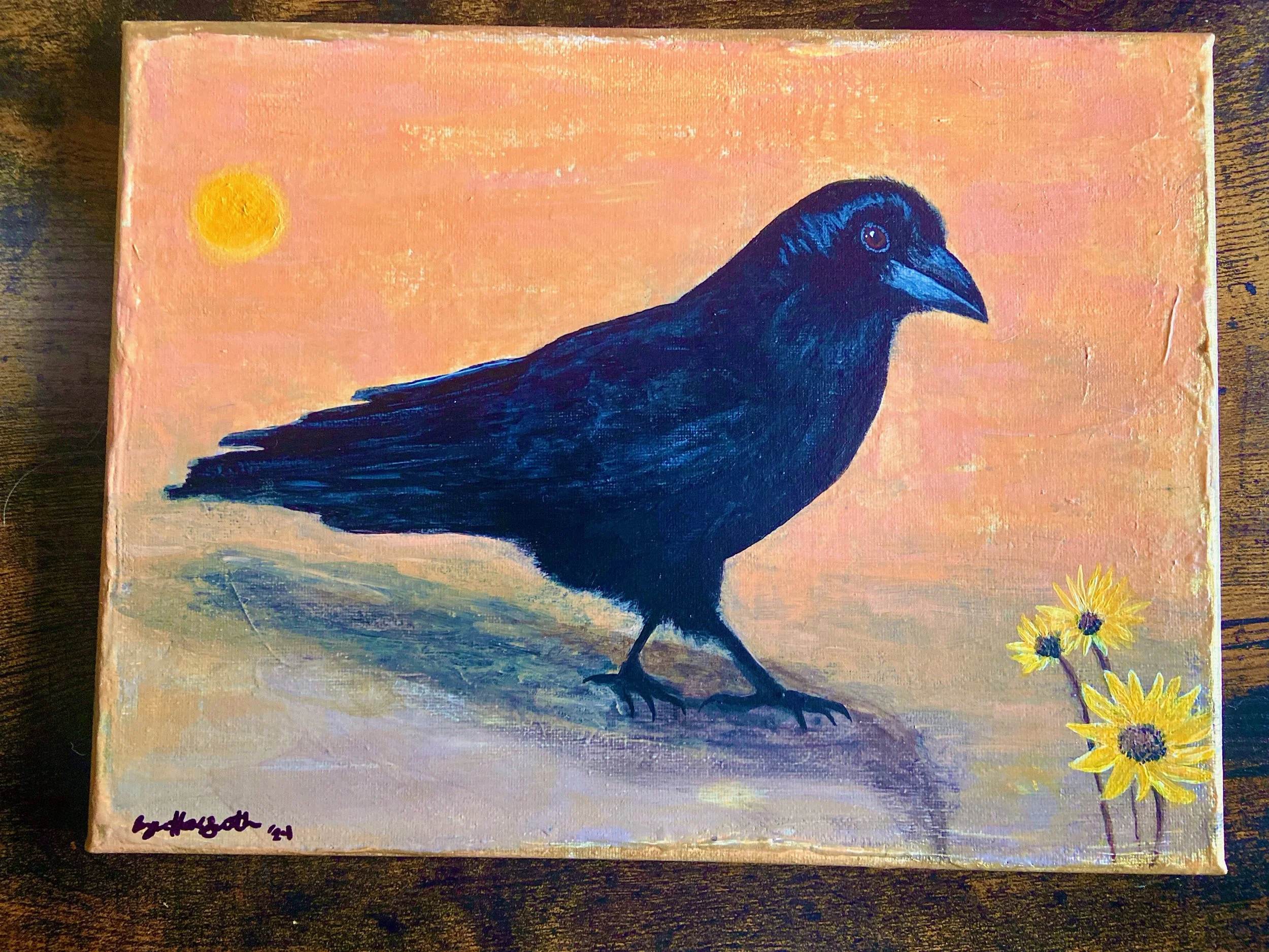 Friendly Crow Original Acrylic Painting