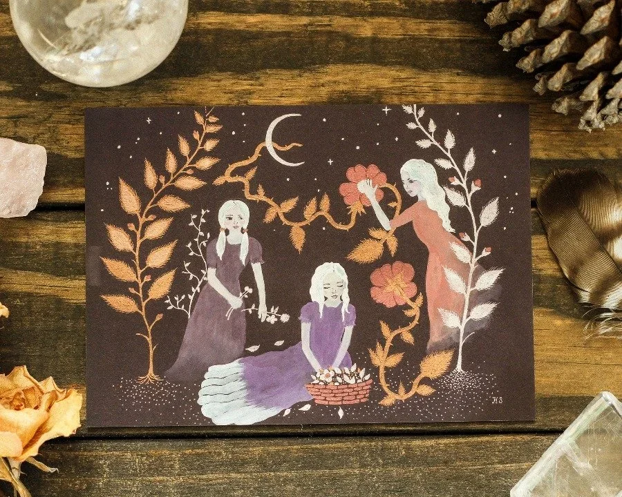 Night Forage - gouache and ink illustration by Heeya So
