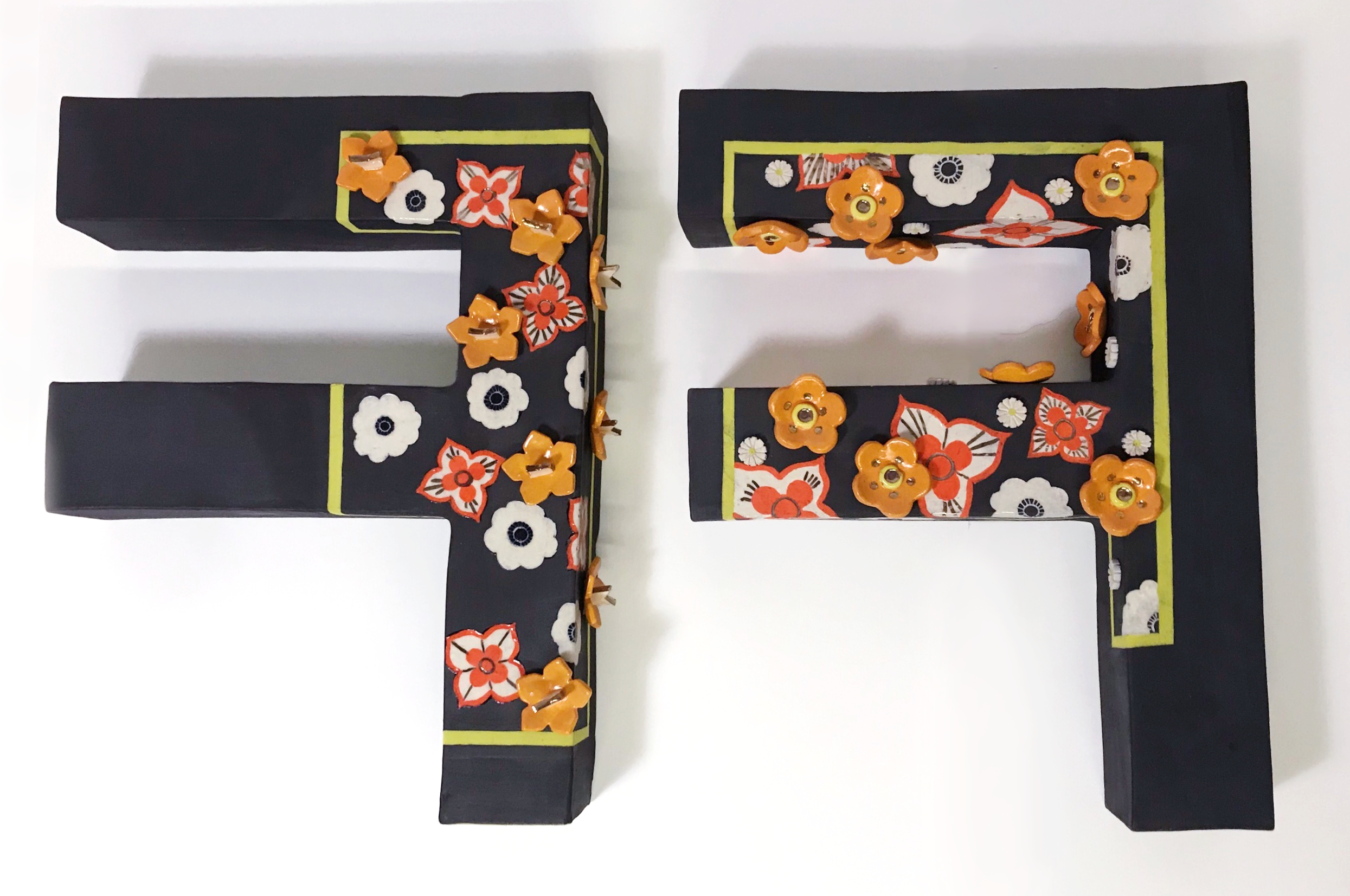11" x 21" x 3" ceramic, underglaze, glaze, luster