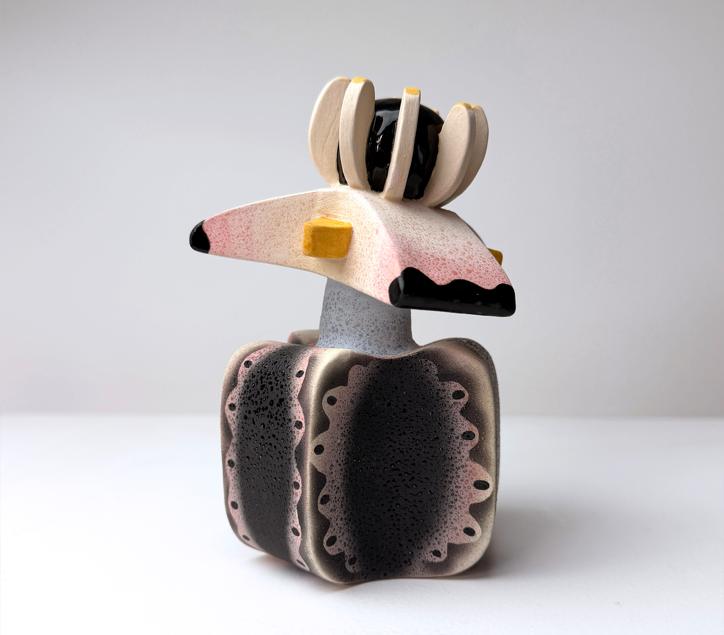 ceramic black and pink flower plant sculpture art piece decorative