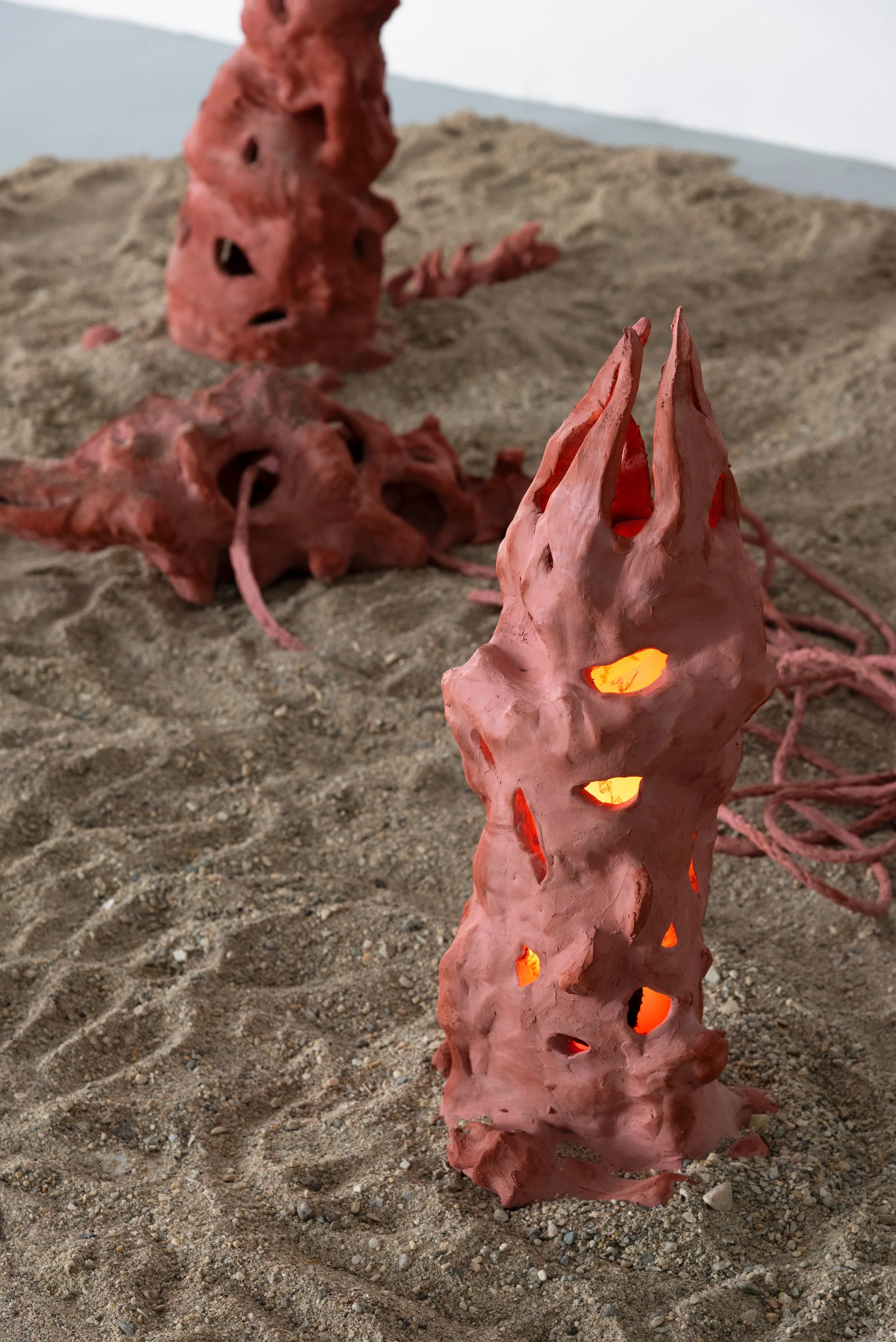 Kiki Serna, 
Chimney for Love Letters, 2026
Clay, Micro-electronic controlled light, Graphite on vellum
7” x17”