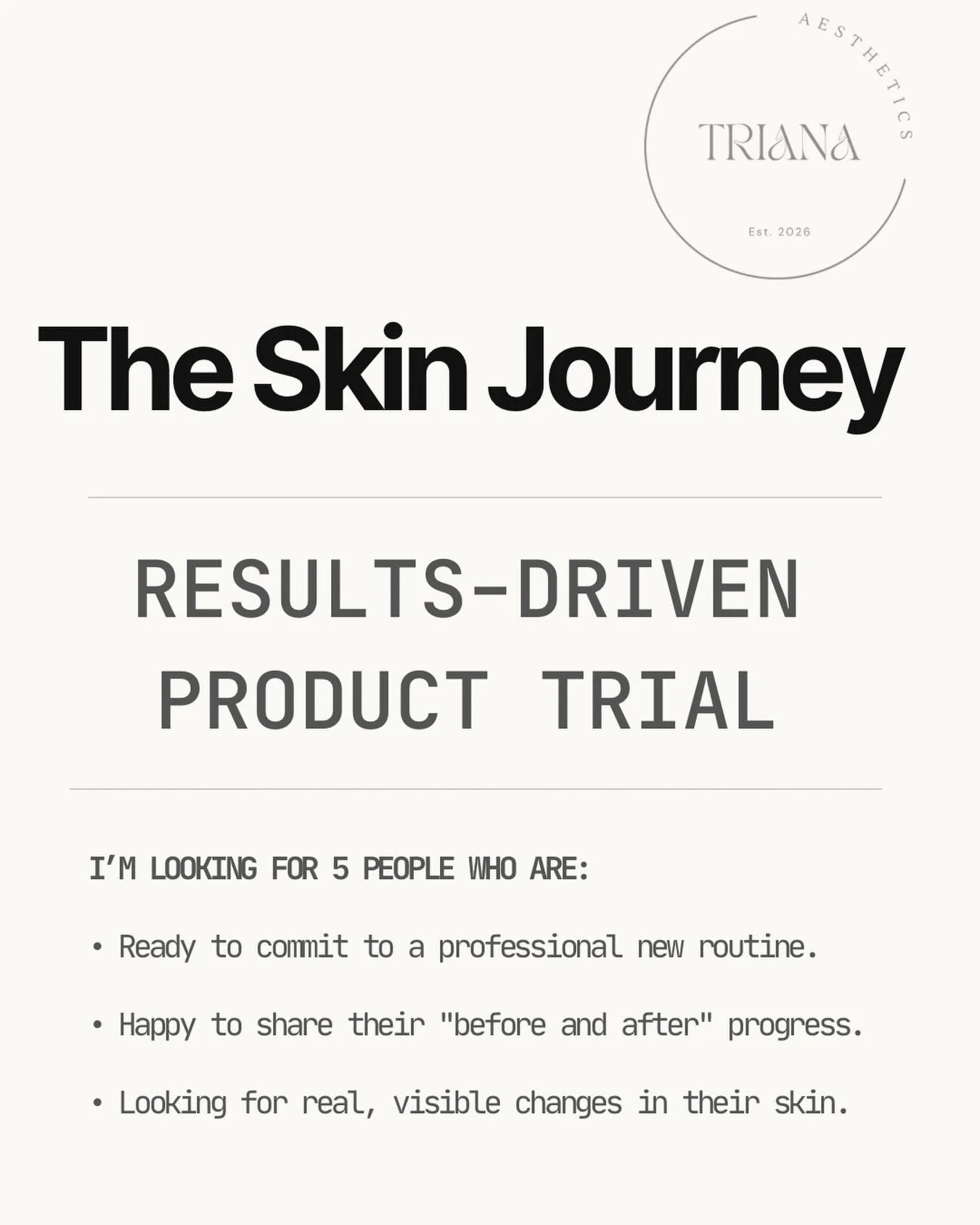 I don&rsquo;t believe in guessing; I believe in proof. 

I&rsquo;ve been quietly testing a new medical-grade range and the results are next level. Before I add it to the clinic menu permanently, I want to prove its efficacy with 5 of you.

The Skin J