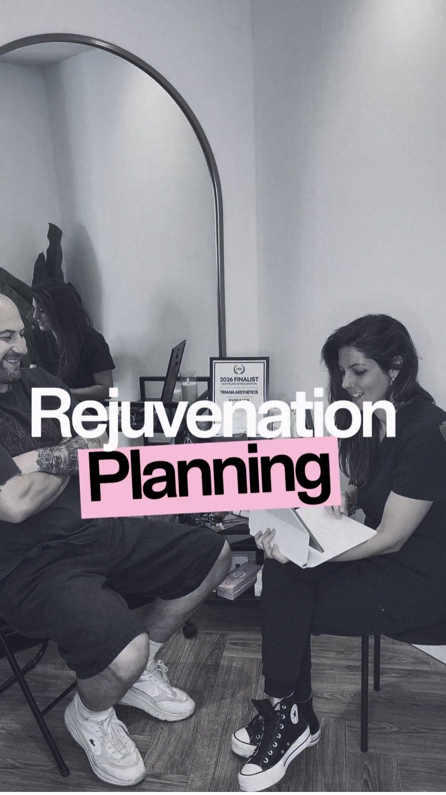 Rejuvenation planning and consultation graphic at Triana Aesthetics, highlighting professional clinical care and finalist status.