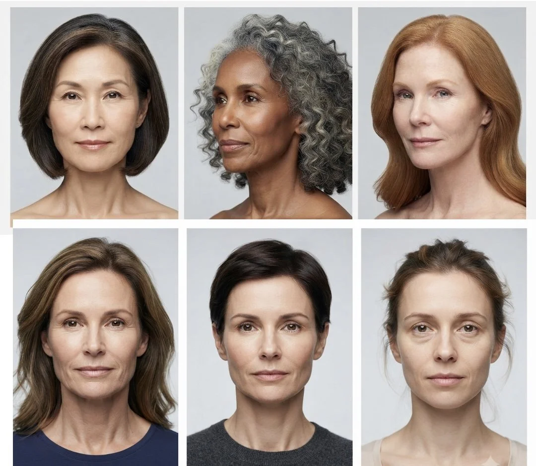 Illustration showing different face shapes and age groups that may be suitable candidates for Sculptra collagen stimulation treatment.