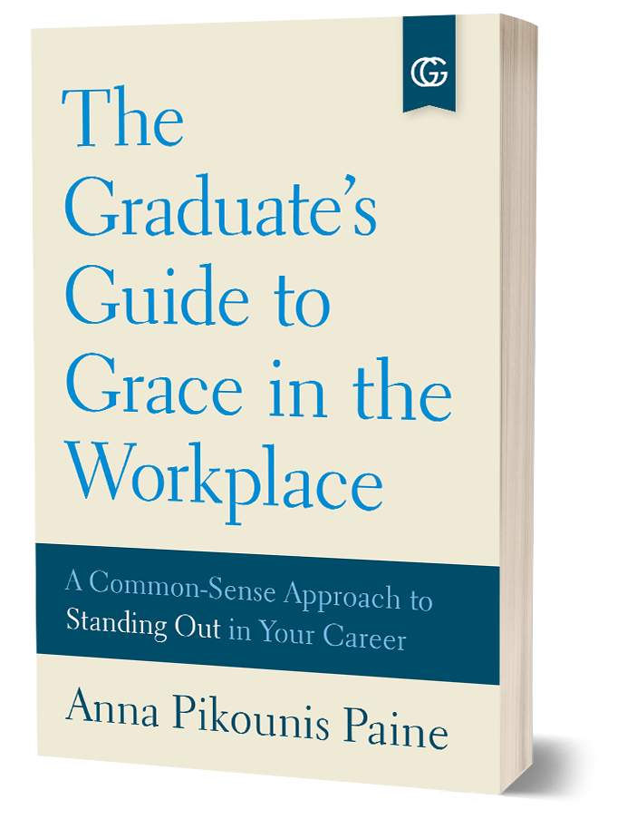 The Graduates Guide to Grace in the Workplace book cover by author Anna Pikounis Paine, featuring a cream background and blue text