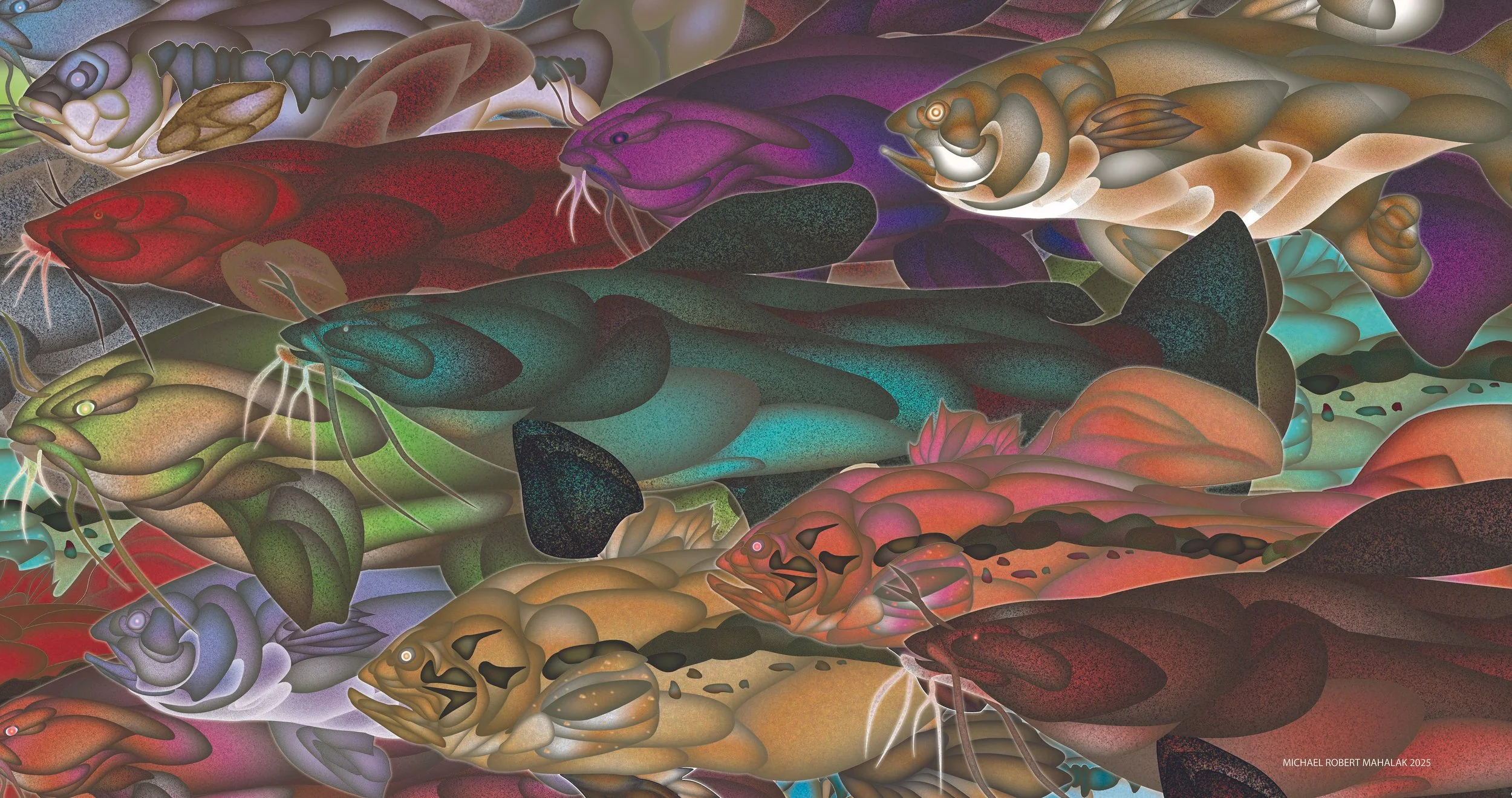 "My Grandfather's Fishing Trip", Digital, 19" X 36", 2025
