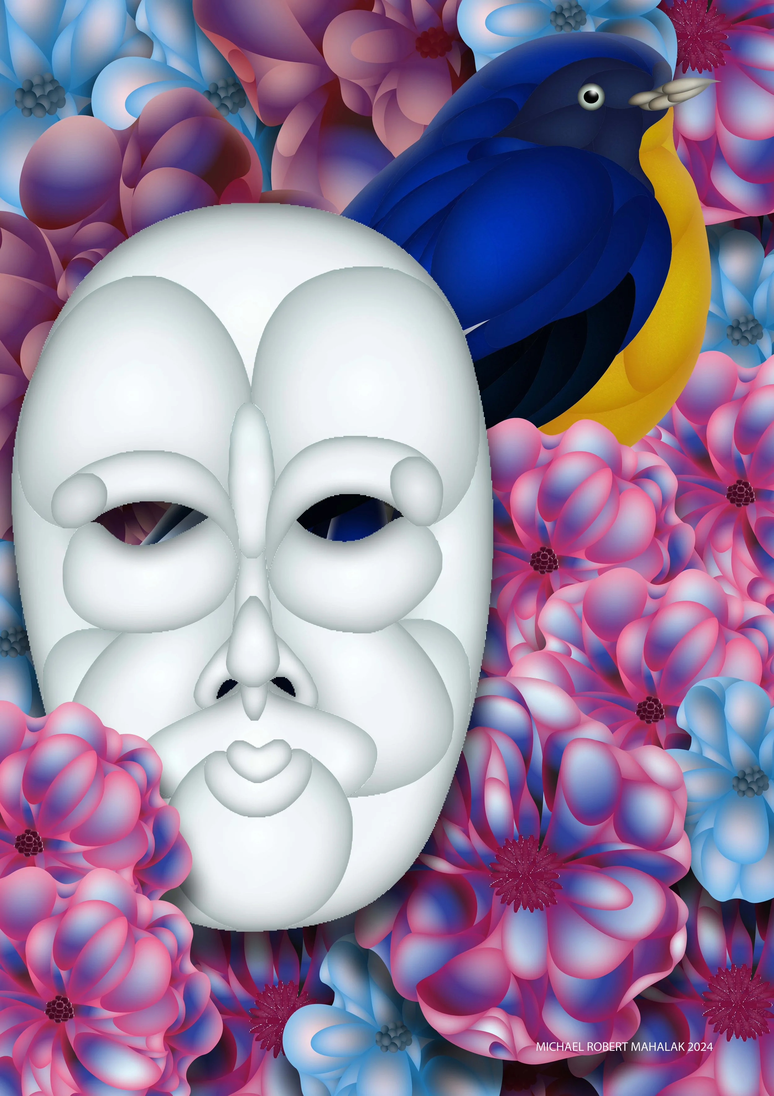 "The Bird & Mask"
Digital, 12" x 17", 2023 