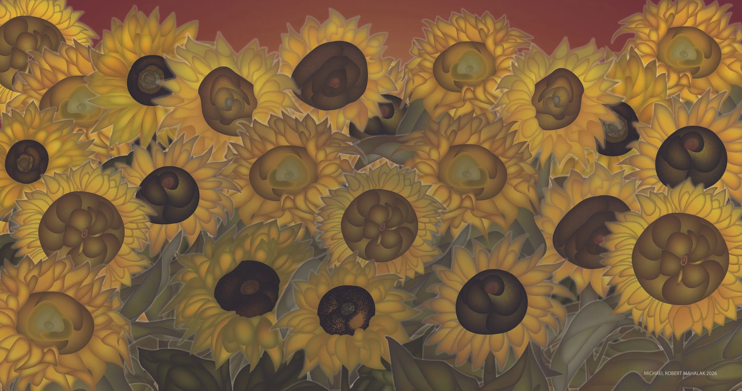 "Sunflowers at Sun Set", Digital, 19" X 36", 2026