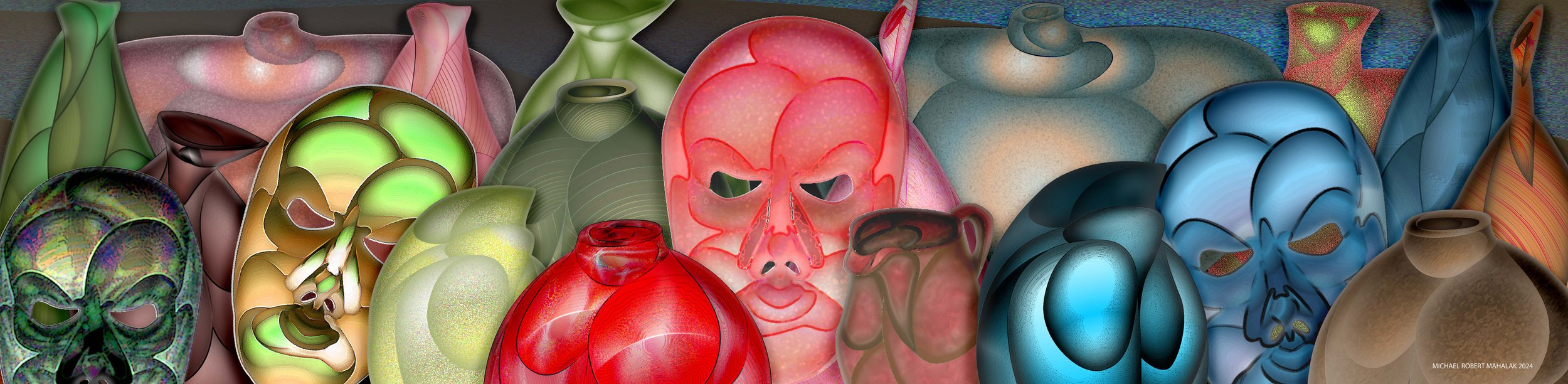 "Masks Along with Vases", Digital, 49" x 12", 2024