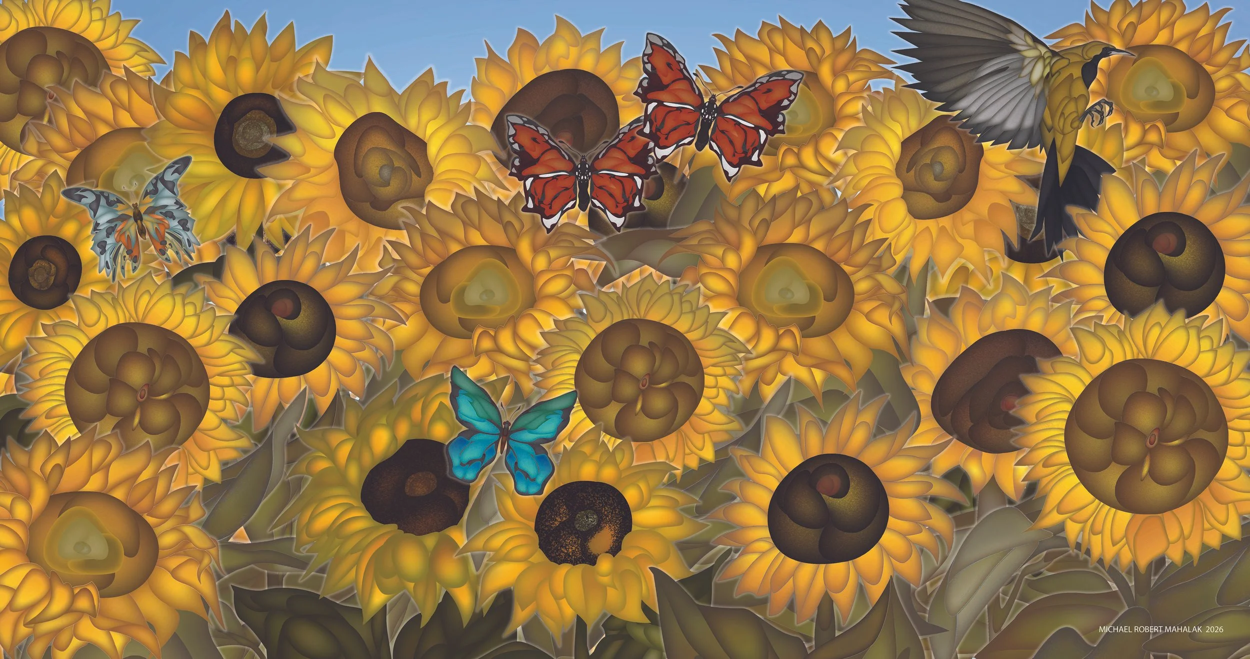 "Sunflowers at Afternoon", Digital, 19" X 36", 2026