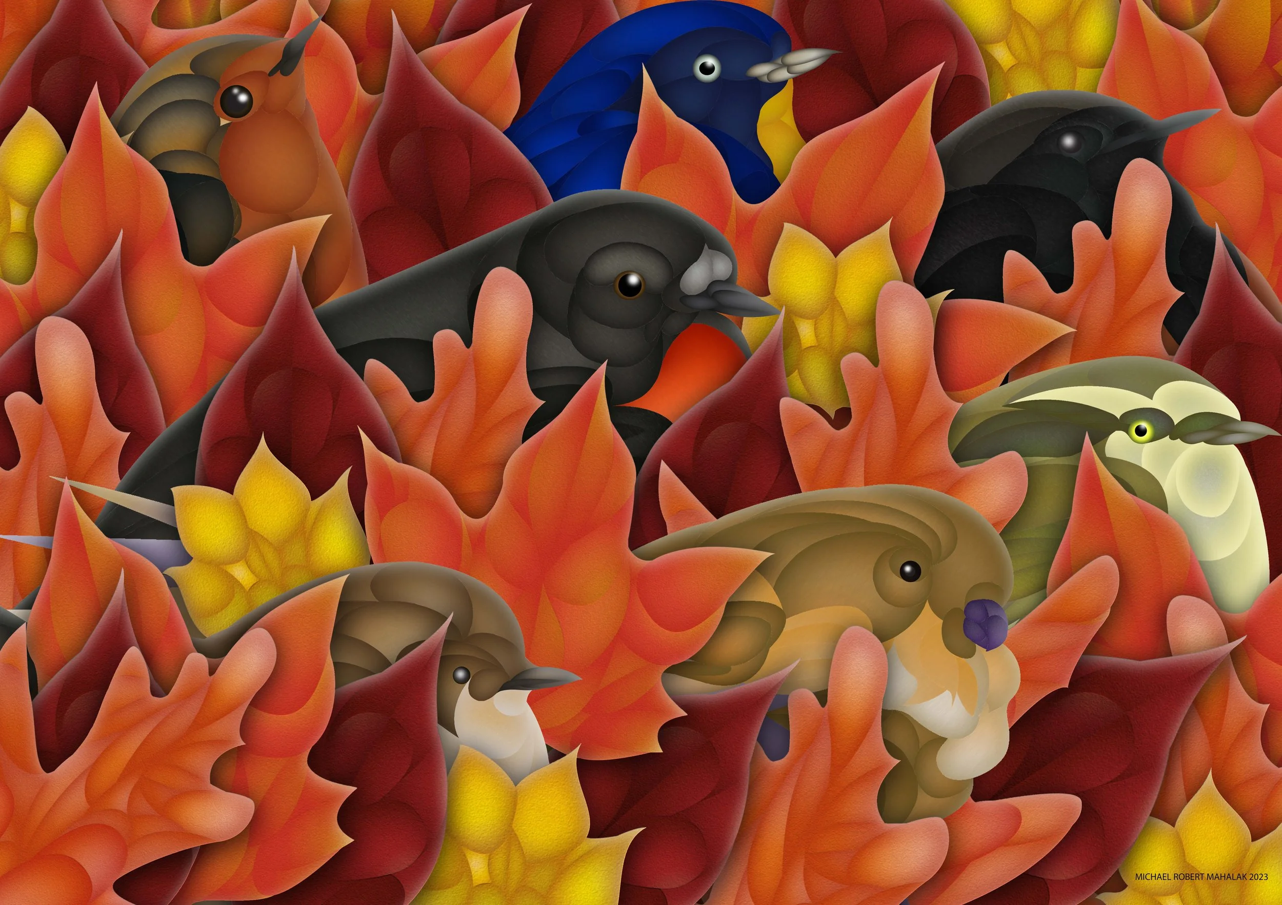 "Autumn Birds", Digital, 17" x 12", 2023