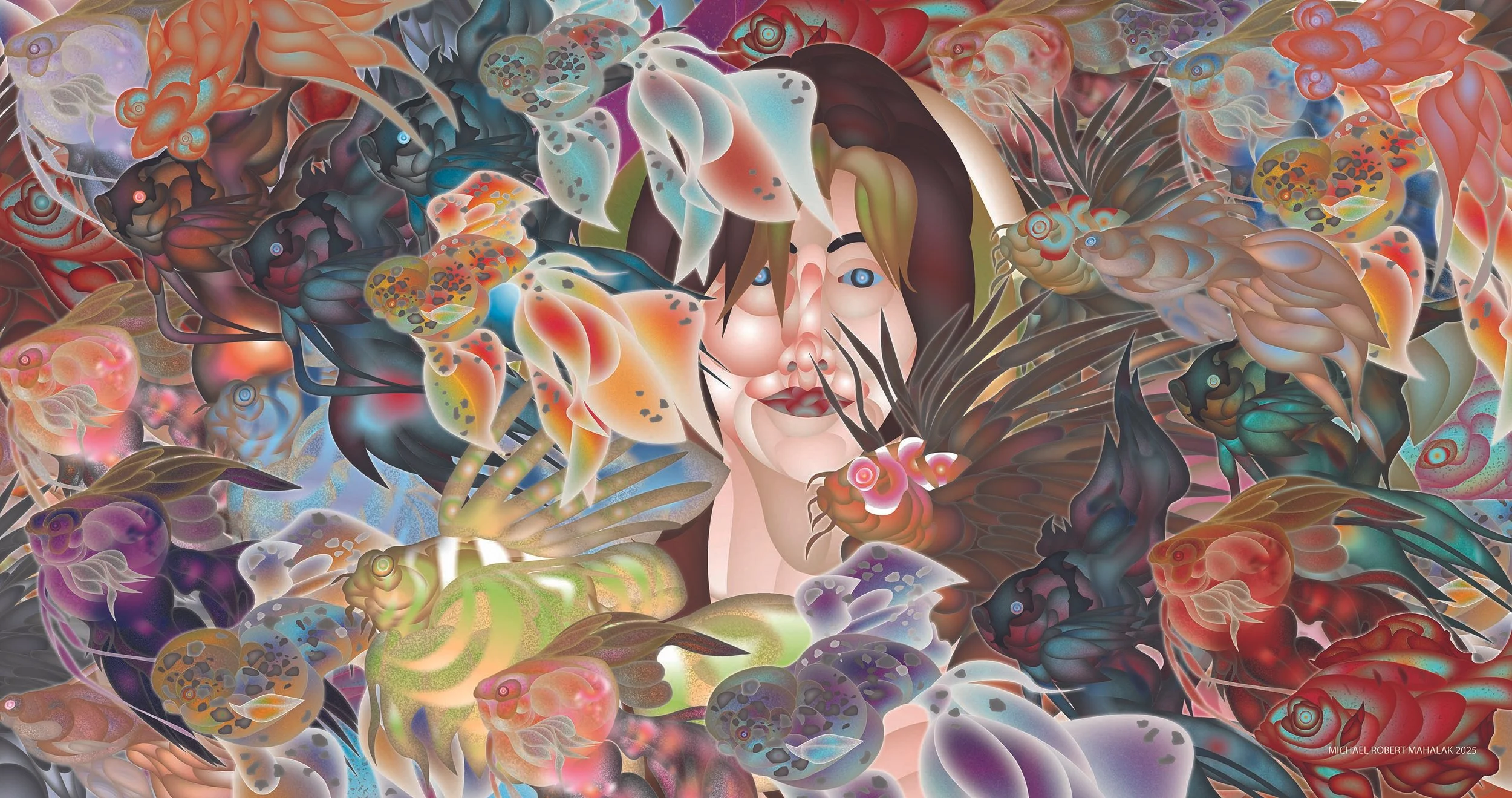 "Looking at the Fish Tank", Digital, 19" X 36", 2025