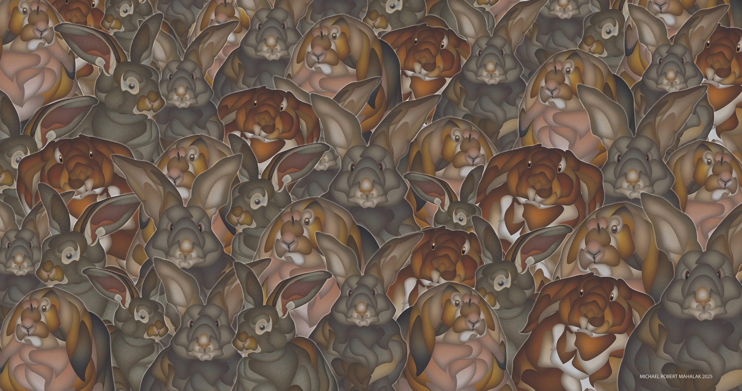 "Too Manyf Bunnies", Digital, 19" X 36", 2025