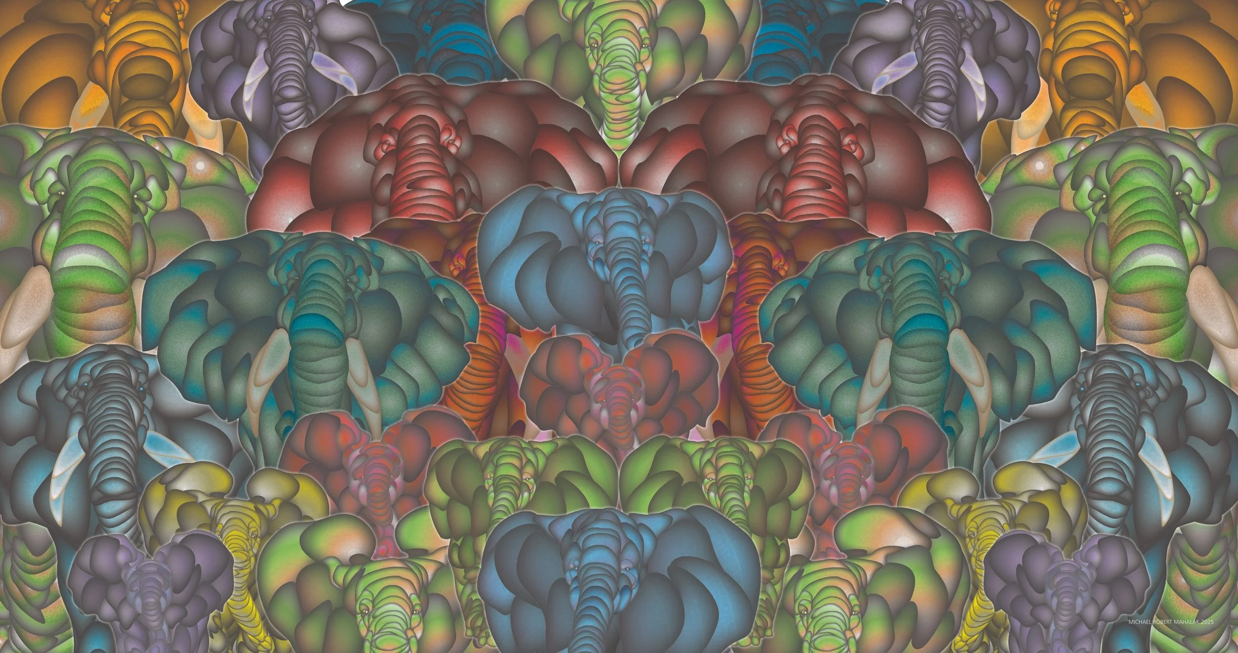 "Elephant's Electric Dreams"
Digital, 19" x 36 " , 2025