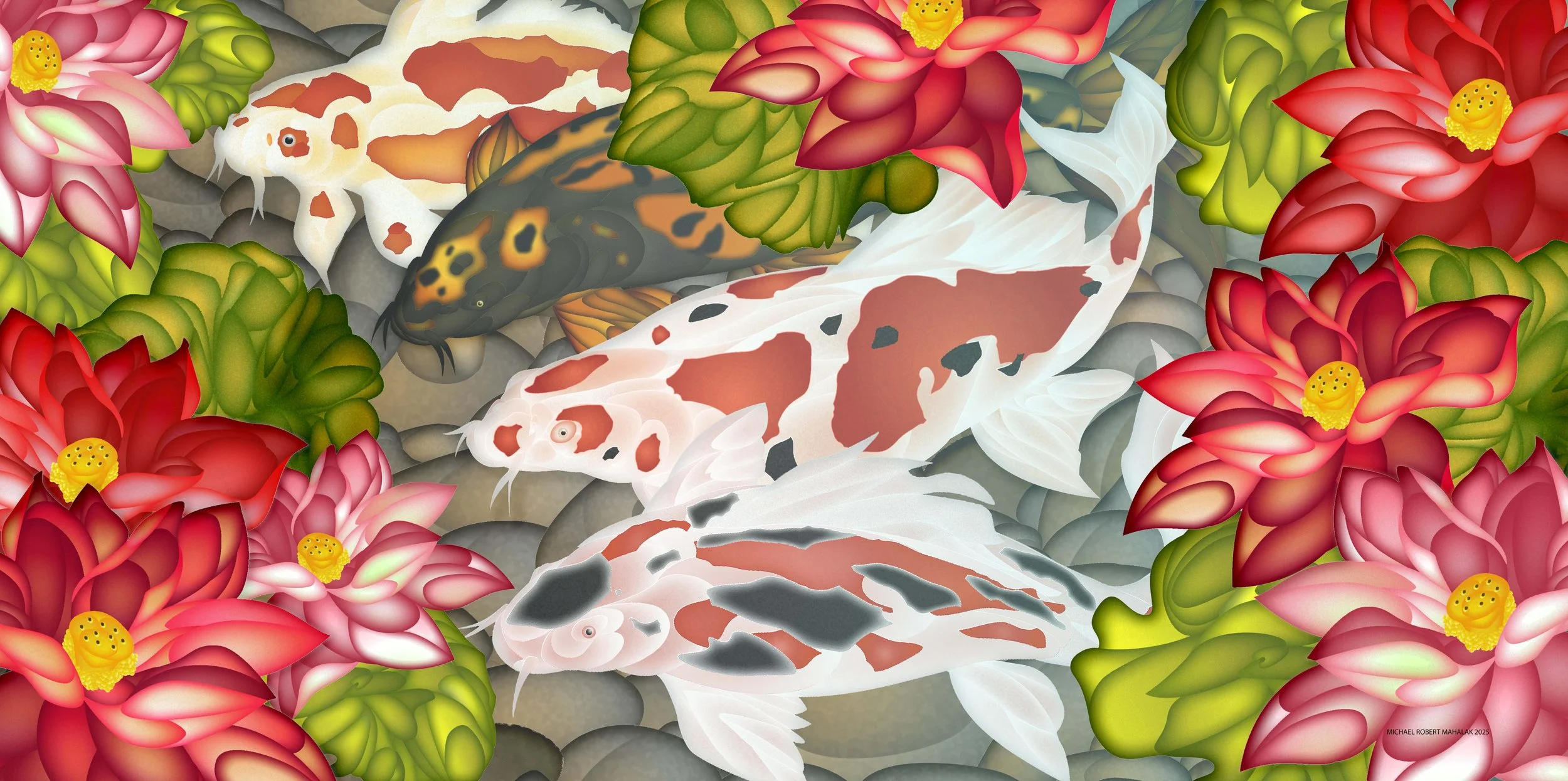 Tranquil Koi Fish Pond Digital Wall Art