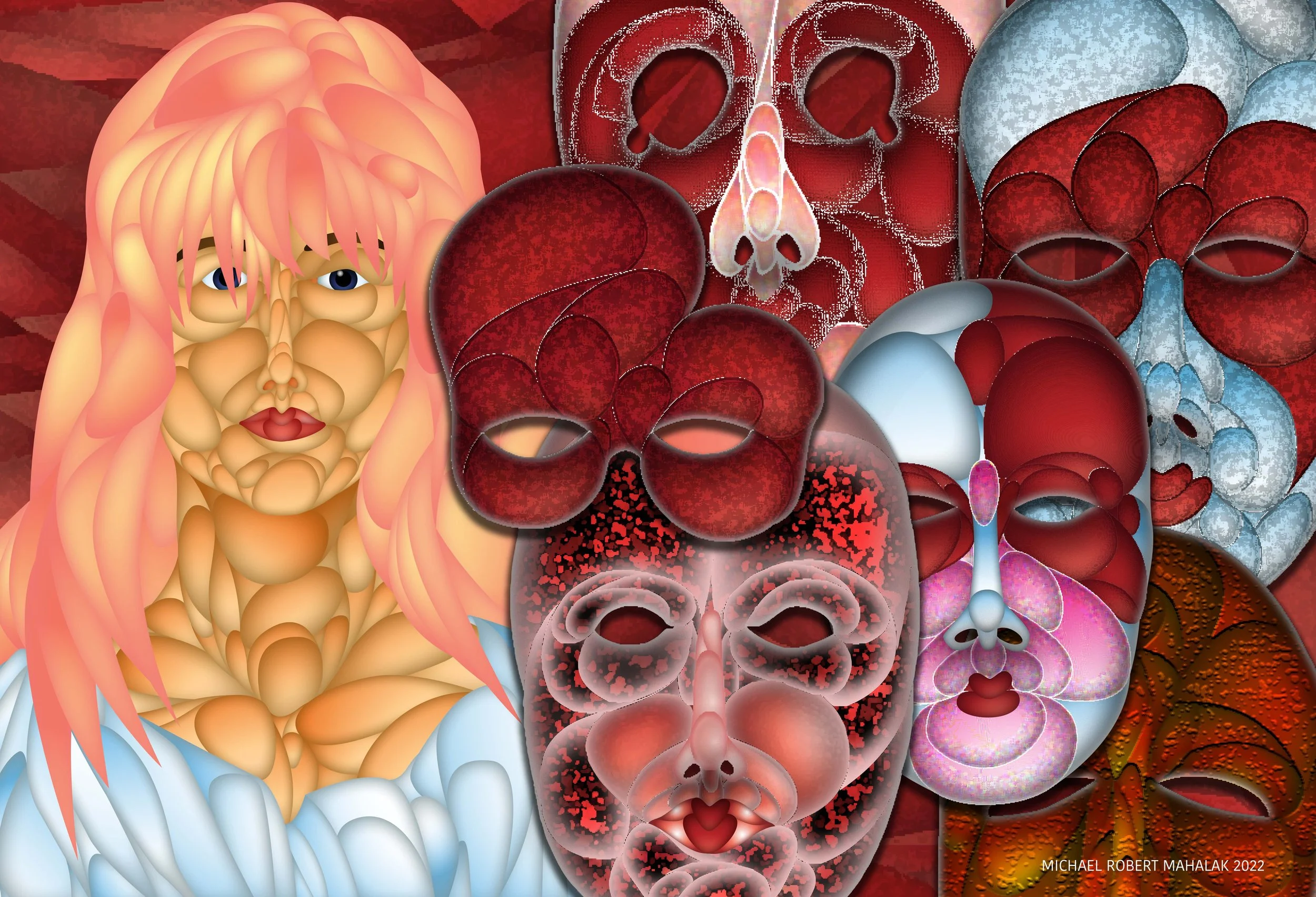 "She Loves Red Masks", Digital, 16 1/2" x 13 1/4", 2022