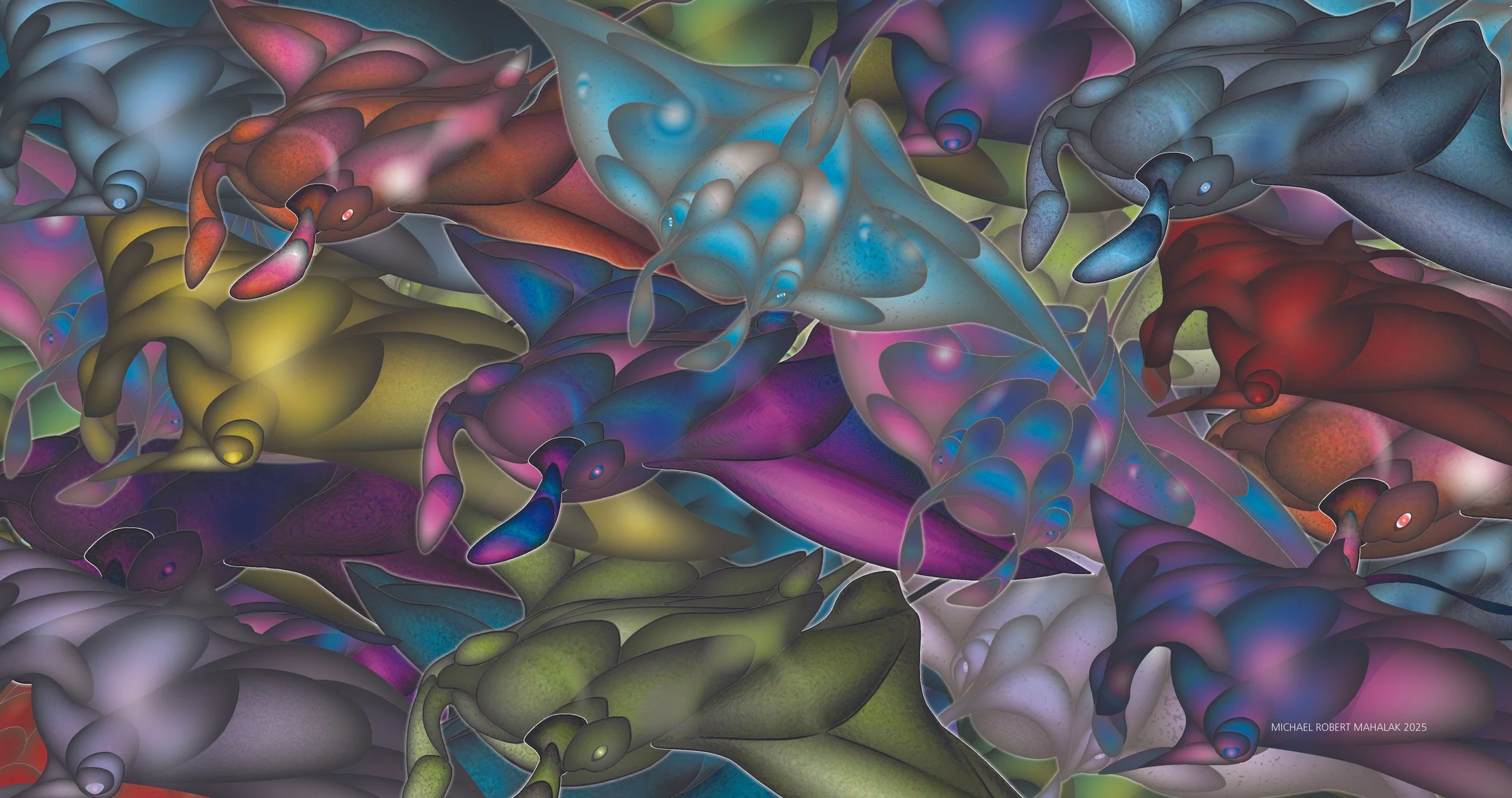 "Manta Ray of Different Colors", Digital, 19" X 36", 2025