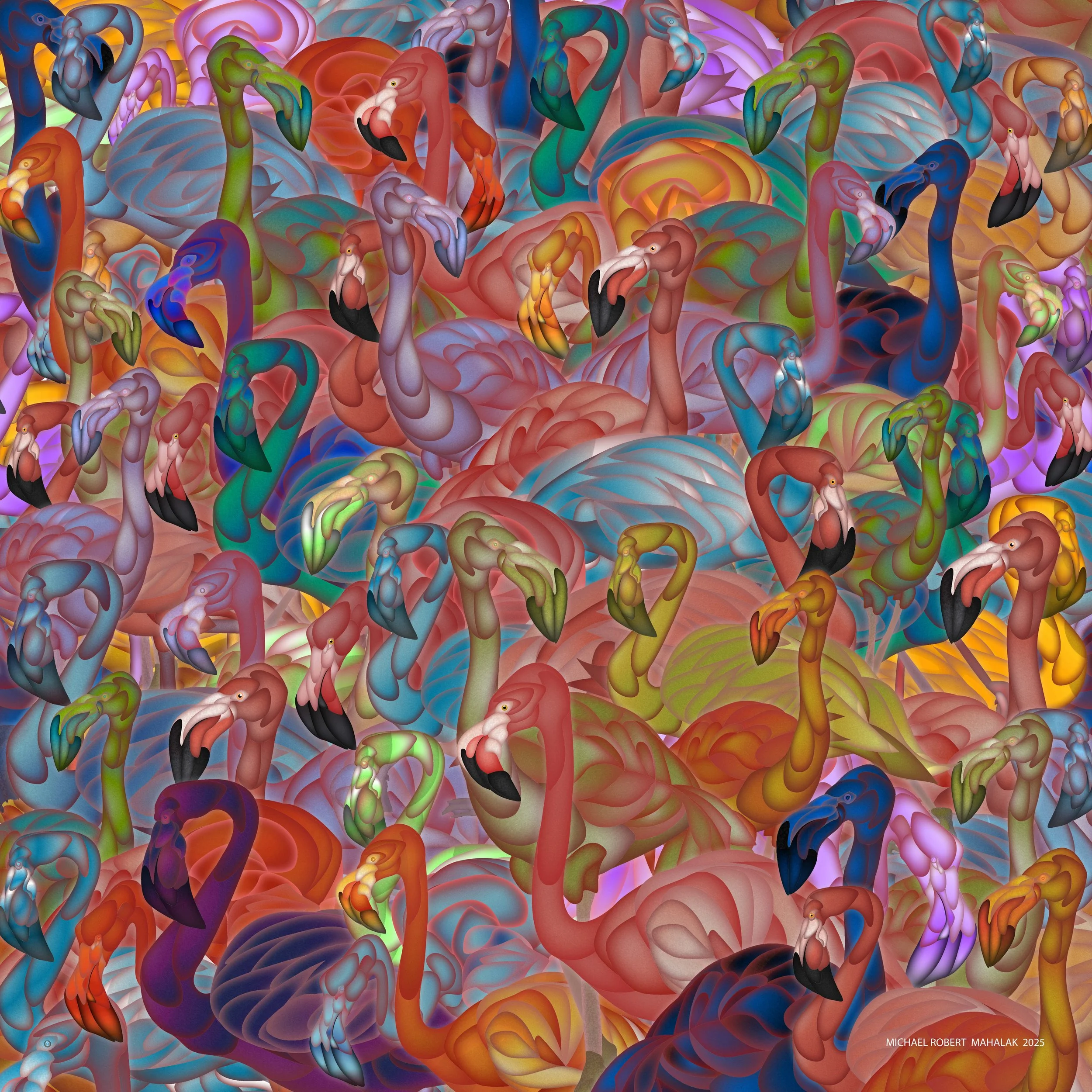"Flamingos", Digital, 25" X 25", 2025