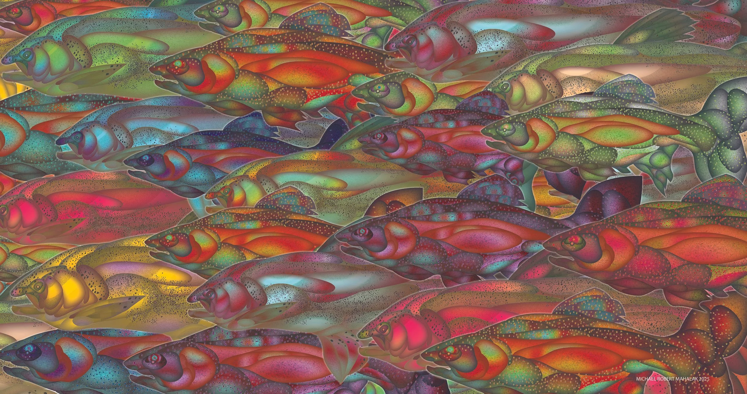 "Real Live Rainbow Trout", Digital, 19" X 36", 2025