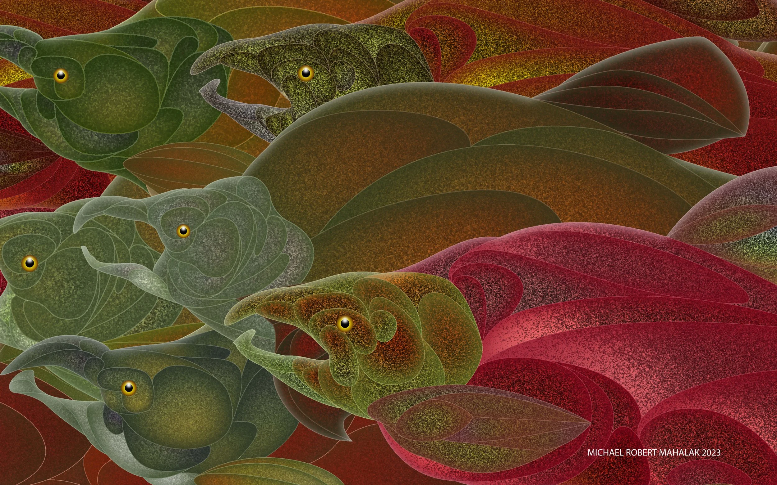"Salmon Run"
Digital, 17" x 12", 2023