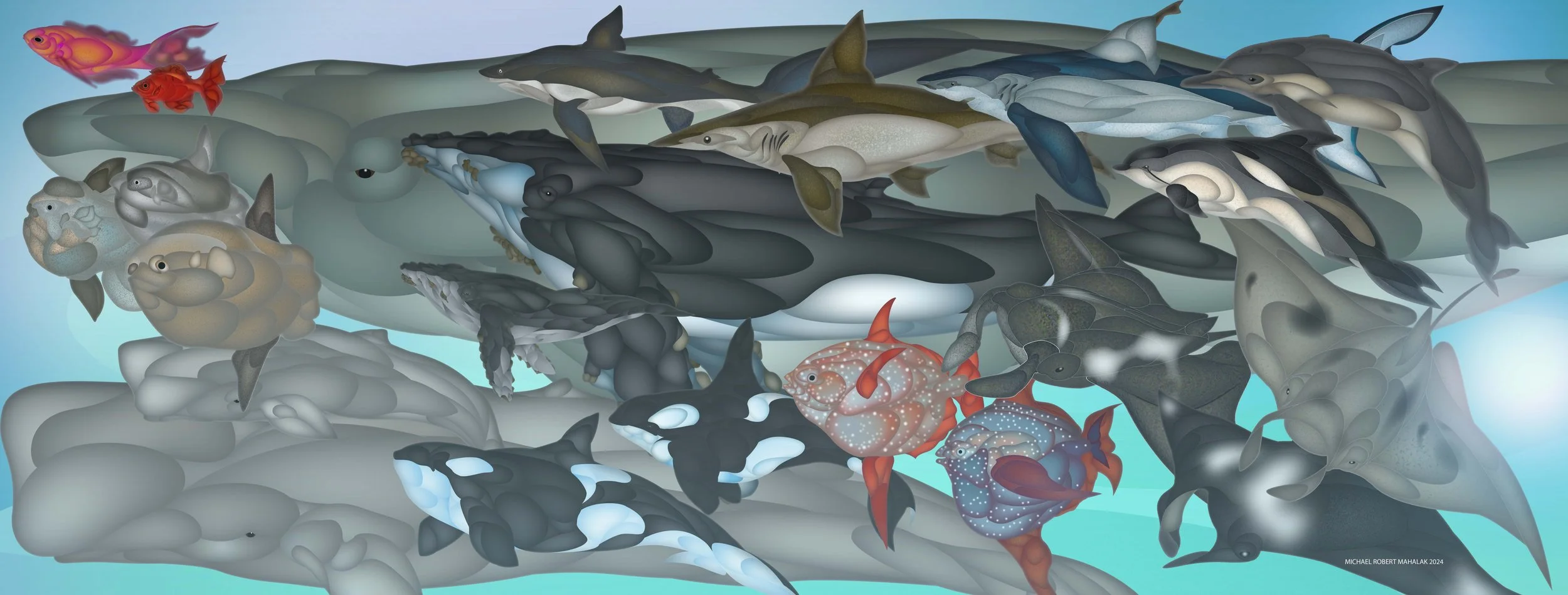 " Life Beneath the Earth's Waters"
Digital, 50" x 19", 2024