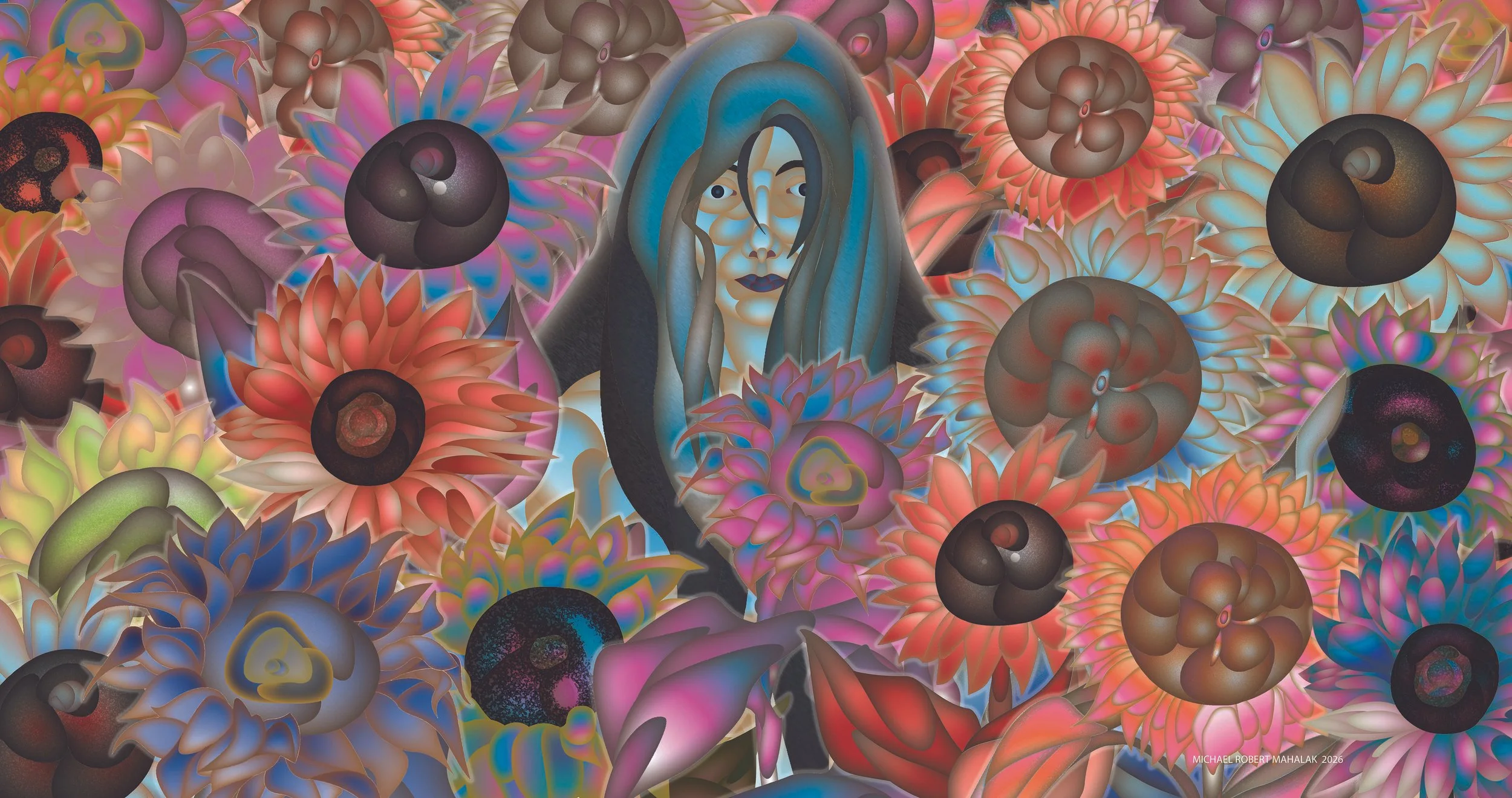 "She Walks in Sunflowers" Digital Art Print, 19" x 36"