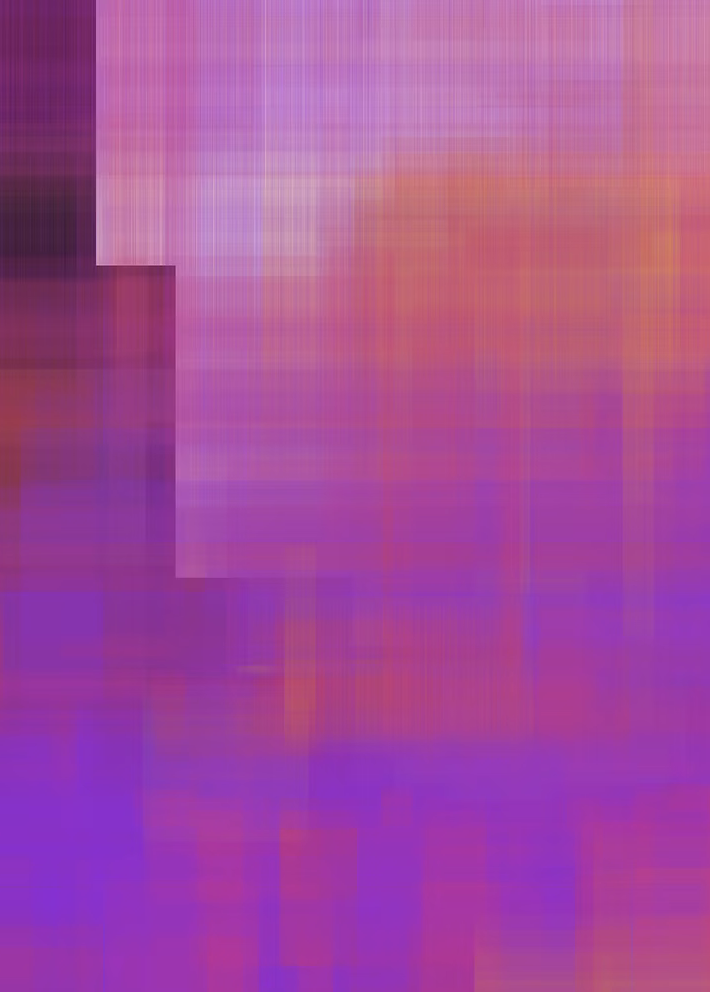 Abstract digital artwork with pink, purple, and orange hues and pixelated pattern.