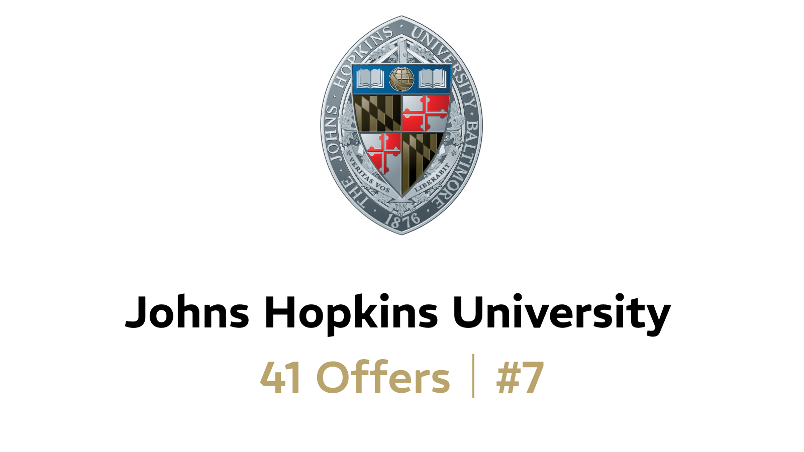 Seal of Johns Hopkins University with Latin motto and the year 1876, above the words "Johns Hopkins University Baltimore" and the phrase "To Advance Knowledge and Skill" in gold.