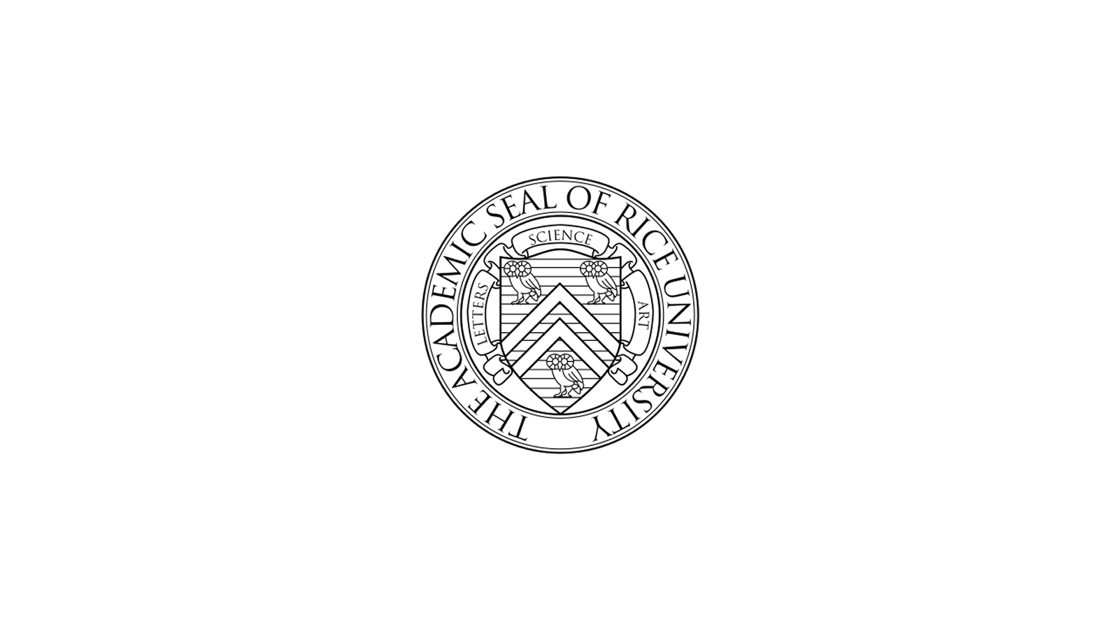 The seal of Rice University featuring a shield with three chevrons, lions, and laurel branches, surrounded by the text 'The Edith and Robert A. Welty Leadership Institute Rice University'.