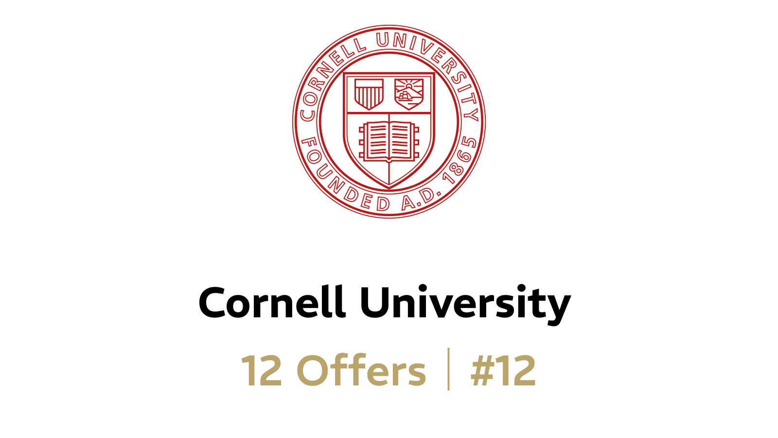 Cornell University logo with text "12 Offers | #12"