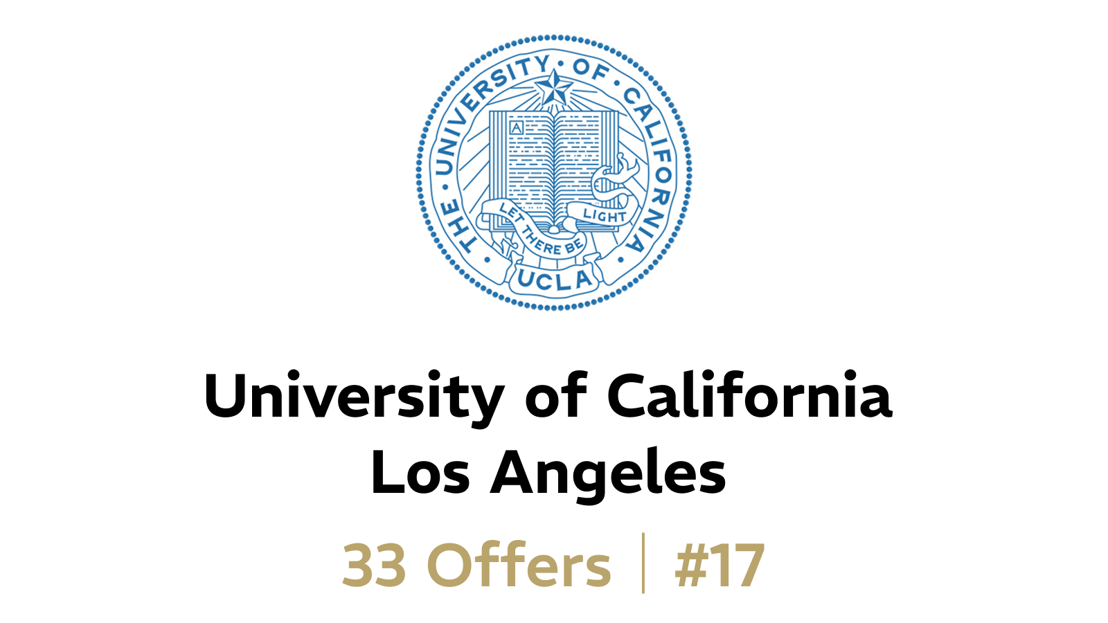 The UCLA University seal at the top, with the text 'UCLA Extension Career Opportunities' below, and '33 Offers | #17' at the bottom.