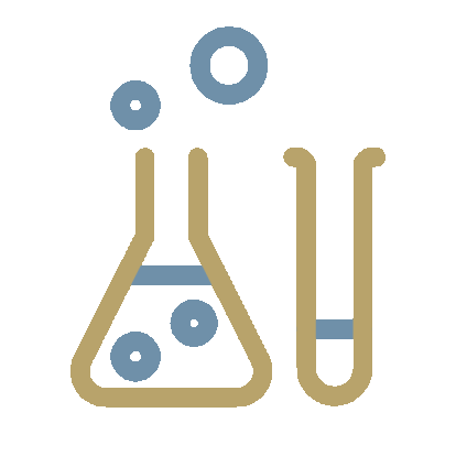 Illustration of laboratory glassware, including a beaker with bubbles and a test tube with a liquid, representing science experiments.