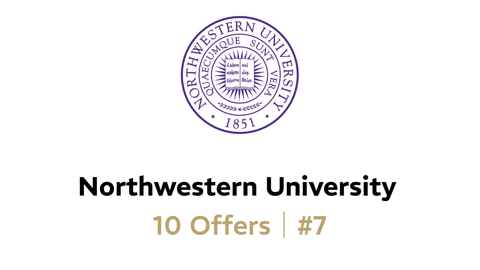 Logo of Northwestern University with text '10 Offers | #7' indicating college offers.