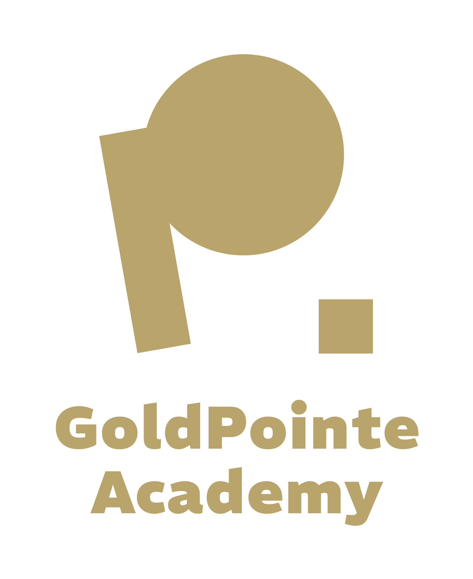 GoldPointe Academy logo featuring a large gold circle, a gold rectangle, and a small gold square with the text 'GoldPointe Academy' beneath.