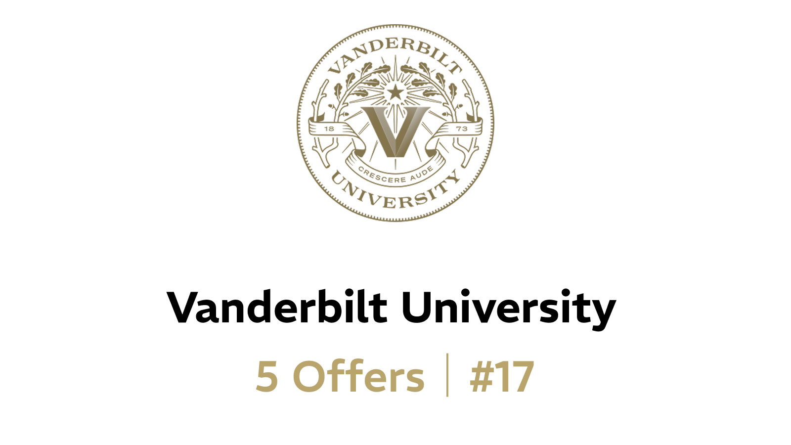 Vanderbilt University logo above text that reads "5 Offers | #17" on a black background.
