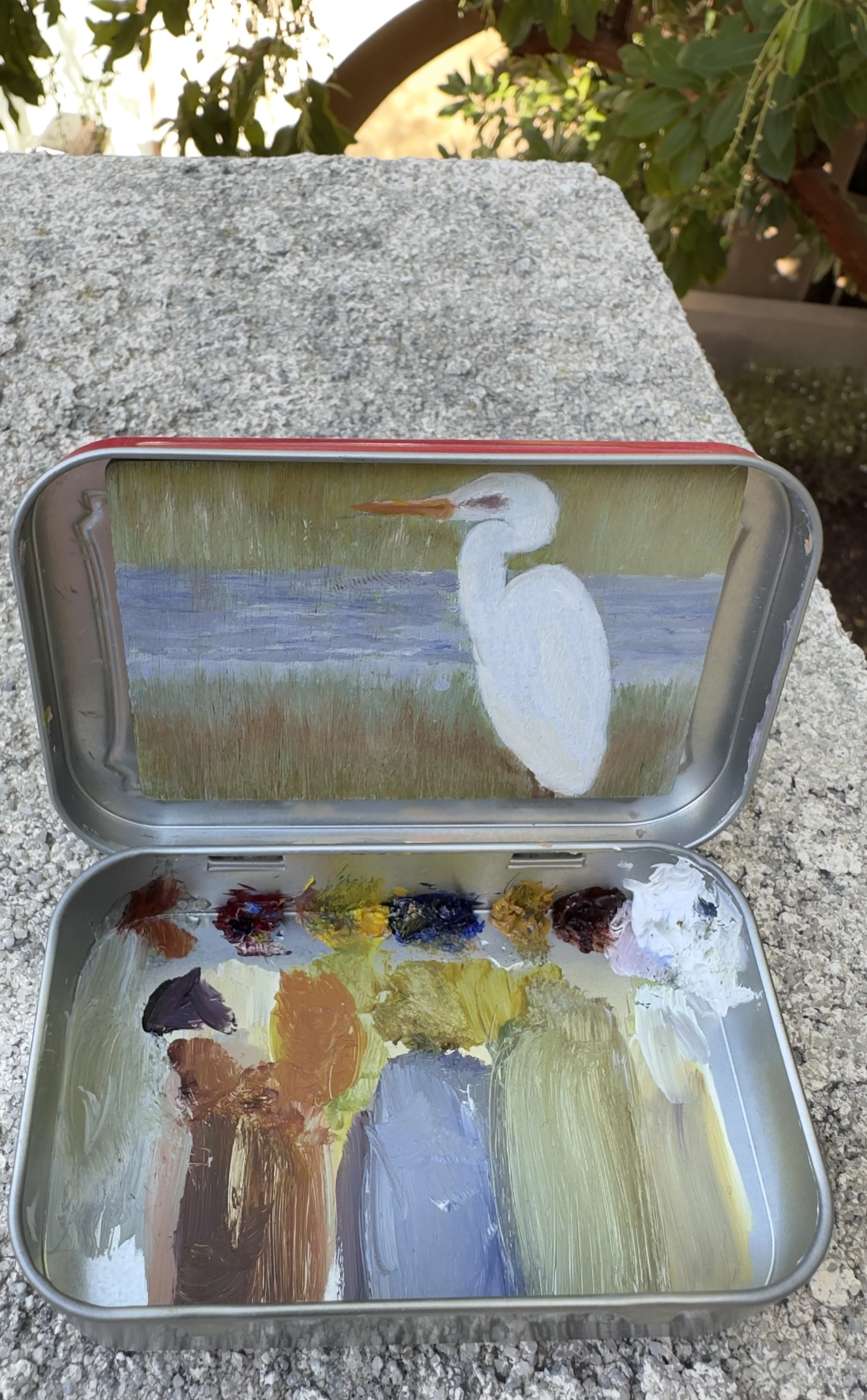 one egret san elijo lagoon original plein air oil painting altoids tin california coast