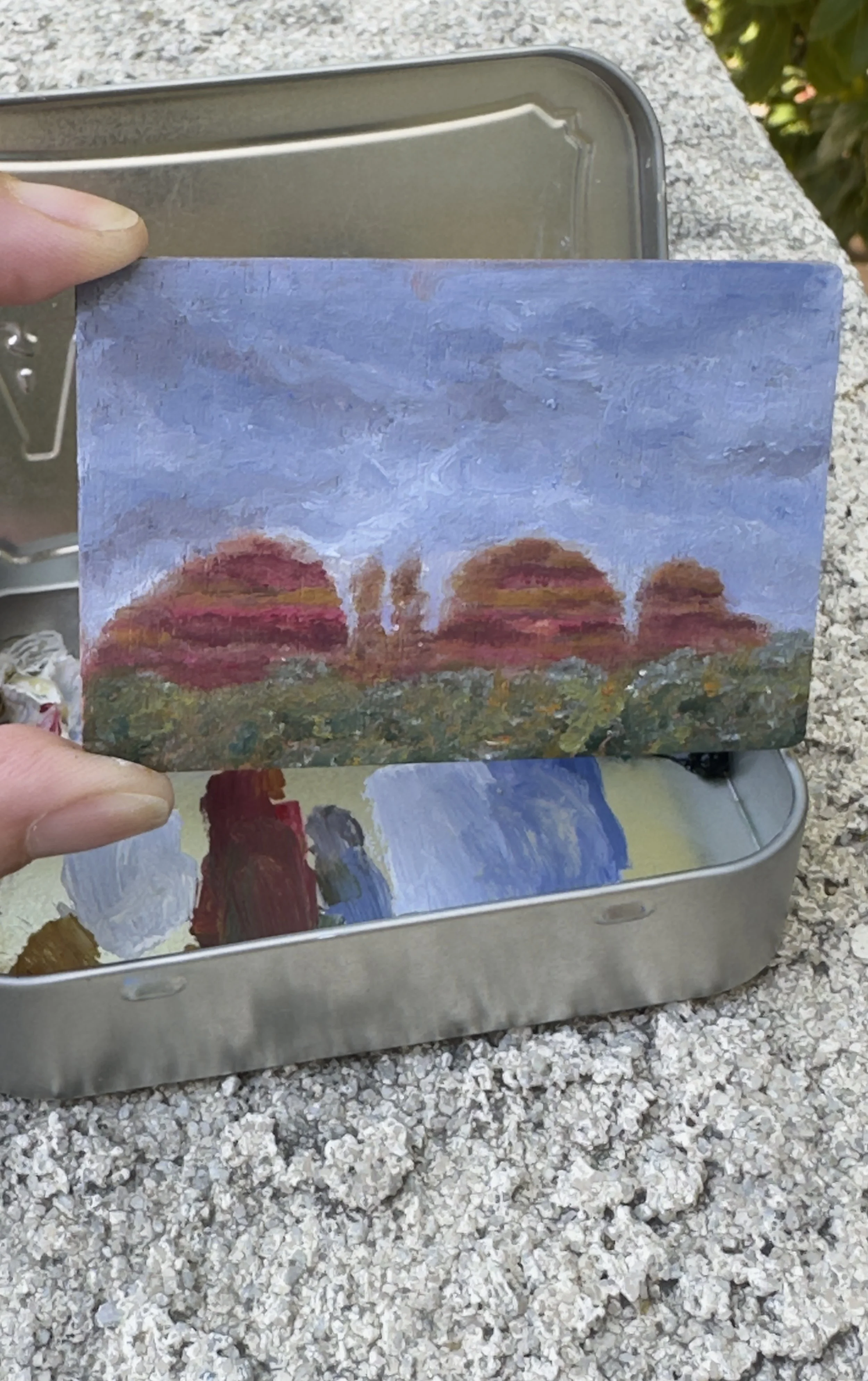 red rock afterglow coconino national forest original plein air oil painting altoids tin sedona arizona
