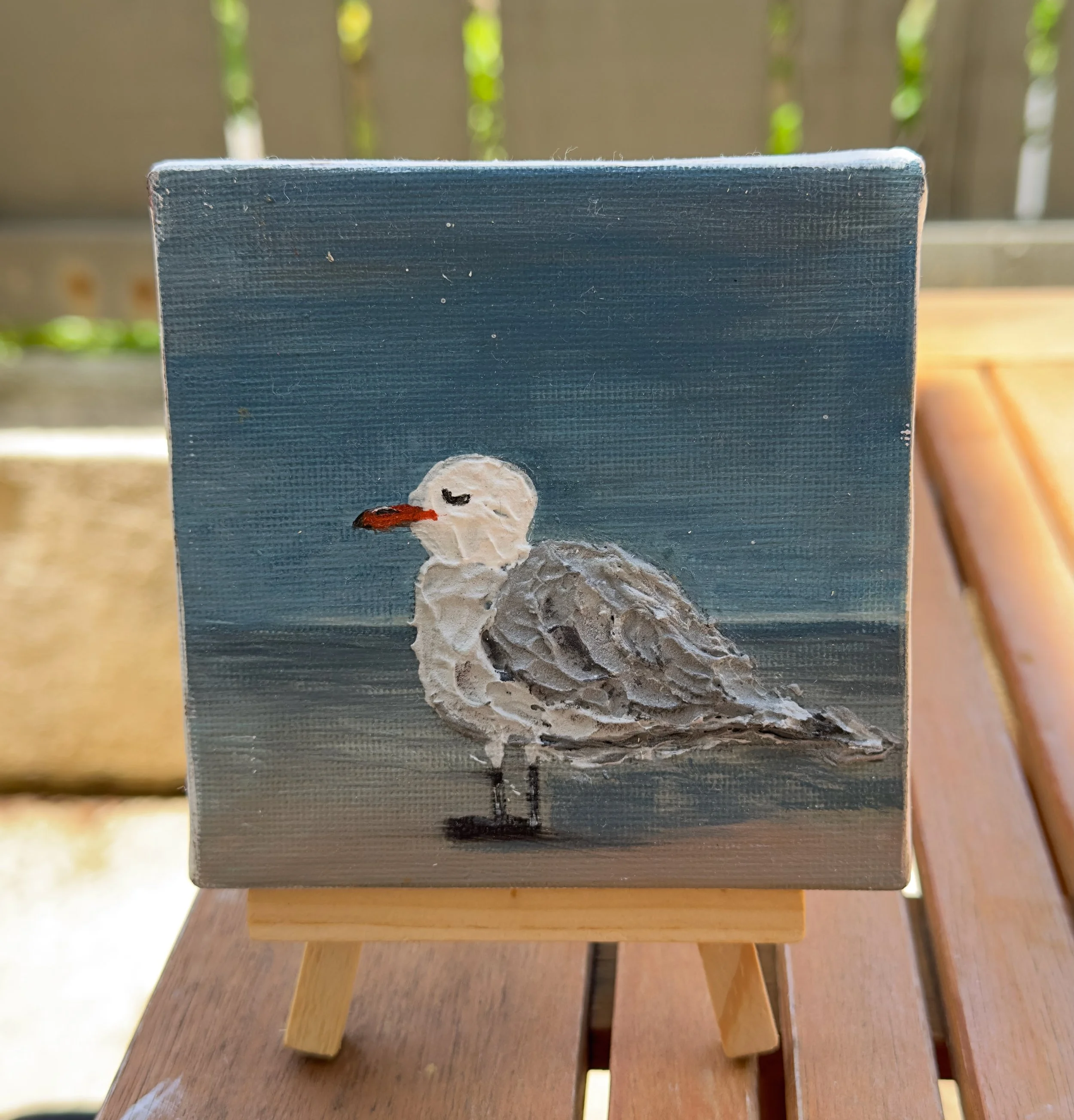 Original acrylic painting California Gull grey morning beach studio series dianalisa