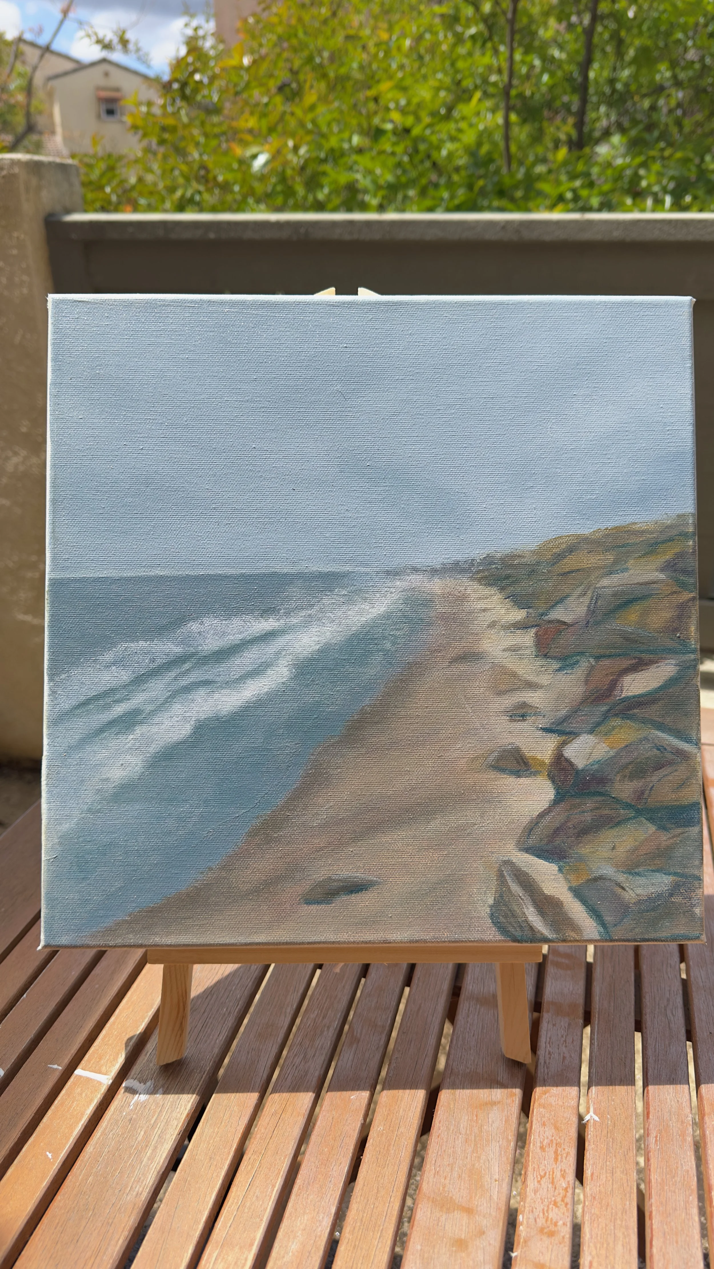Original acrylic painting Carlsbad beach rocks breaking waves California coast dianalisa