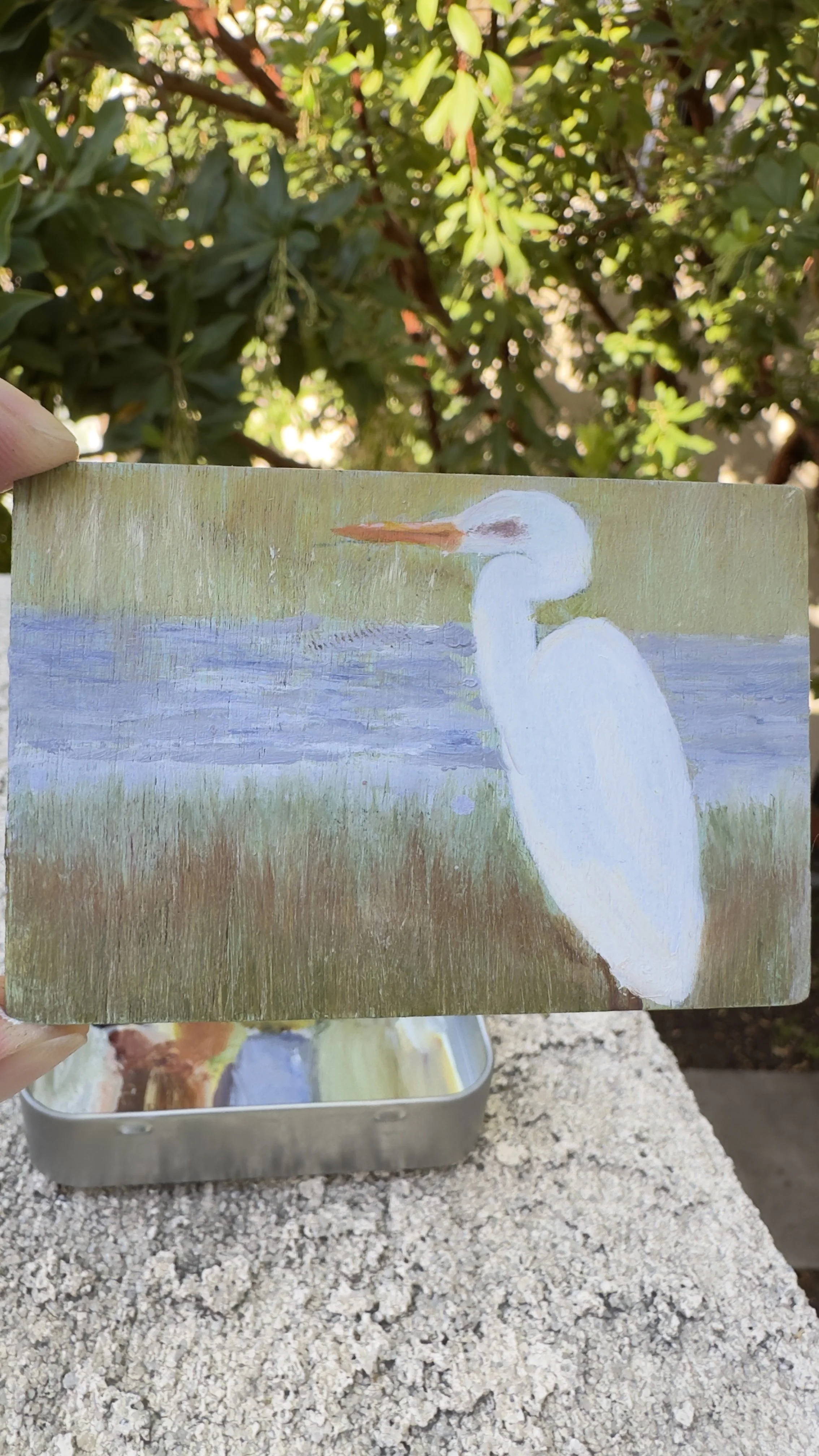 one egret san elijo lagoon original plein air oil painting altoids tin california coast
