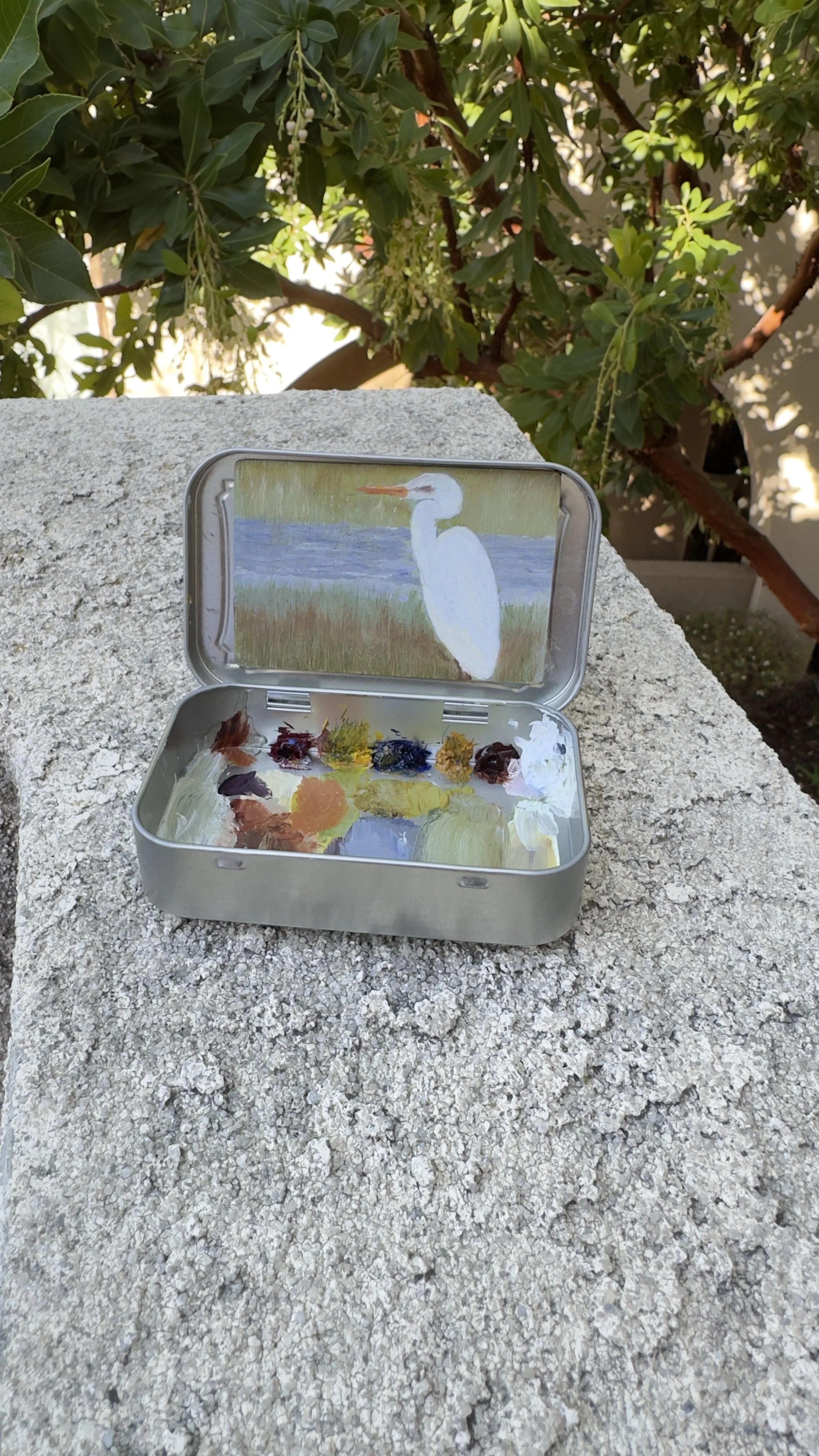 one egret san elijo lagoon original plein air oil painting altoids tin california coast