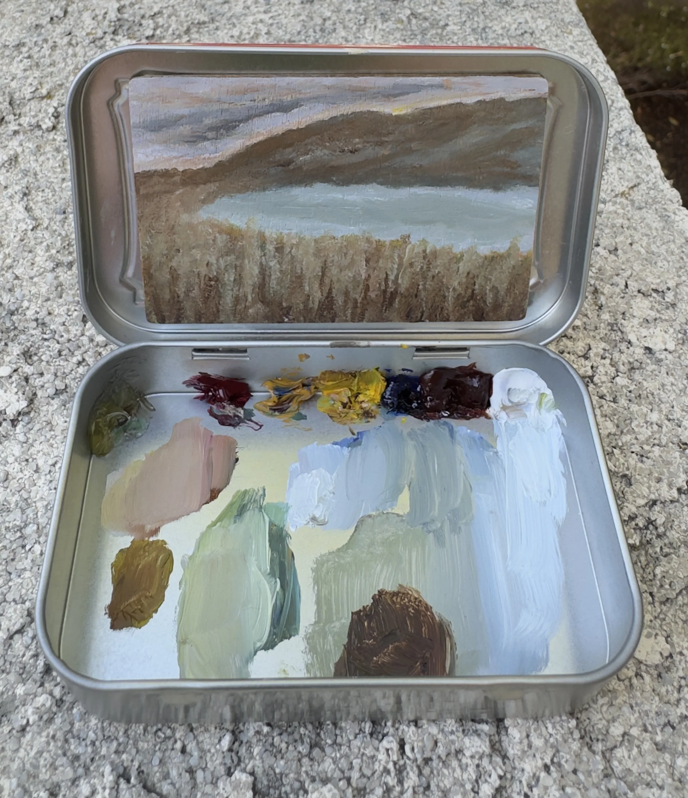 autumn morning original plein air oil painting altoids tin california