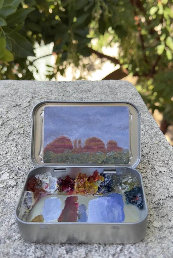 red rock afterglow coconino national forest original plein air oil painting altoids tin sedona arizona