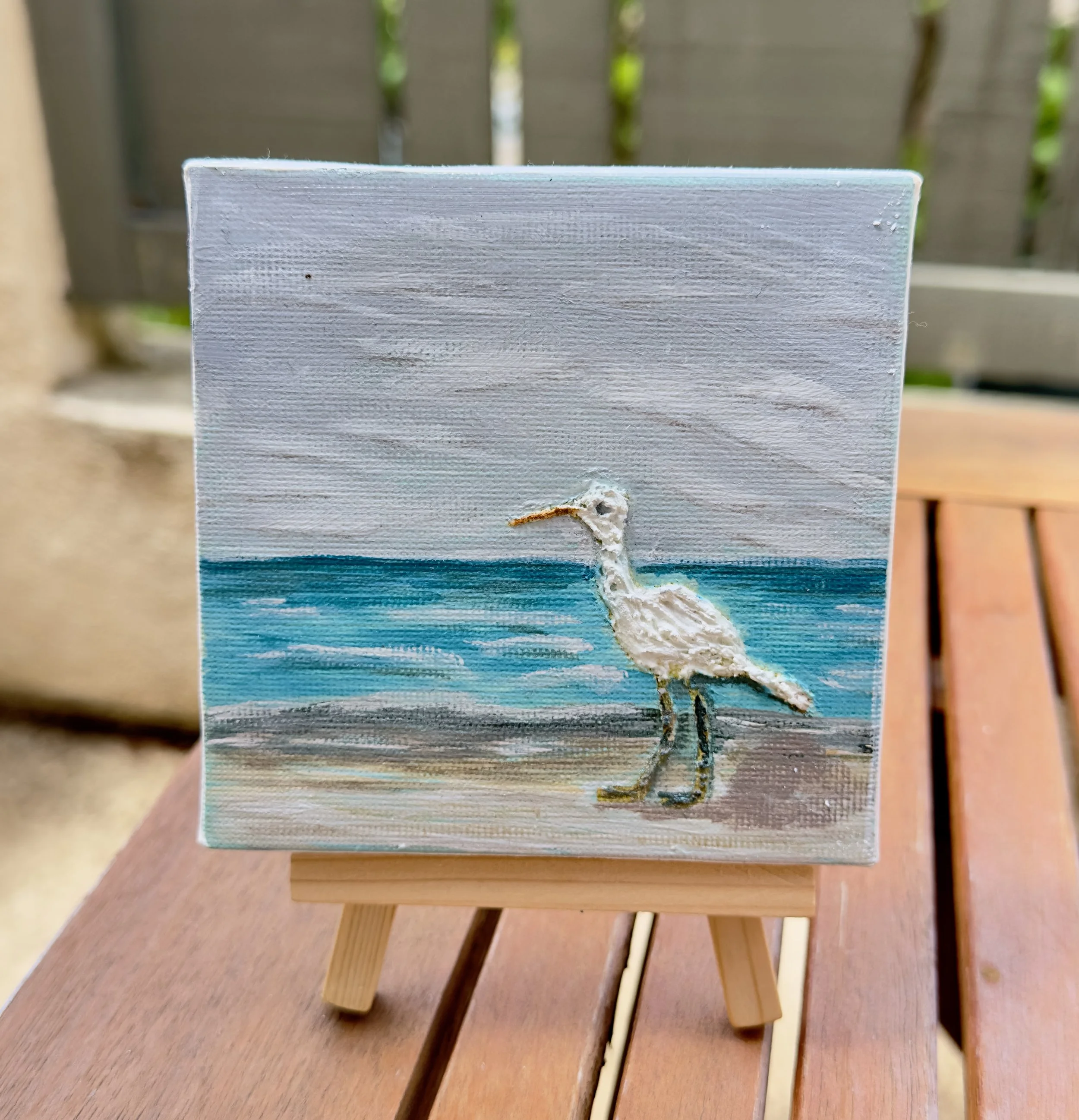 Original acrylic painting Willet shorebird California beach studio series dianalisa