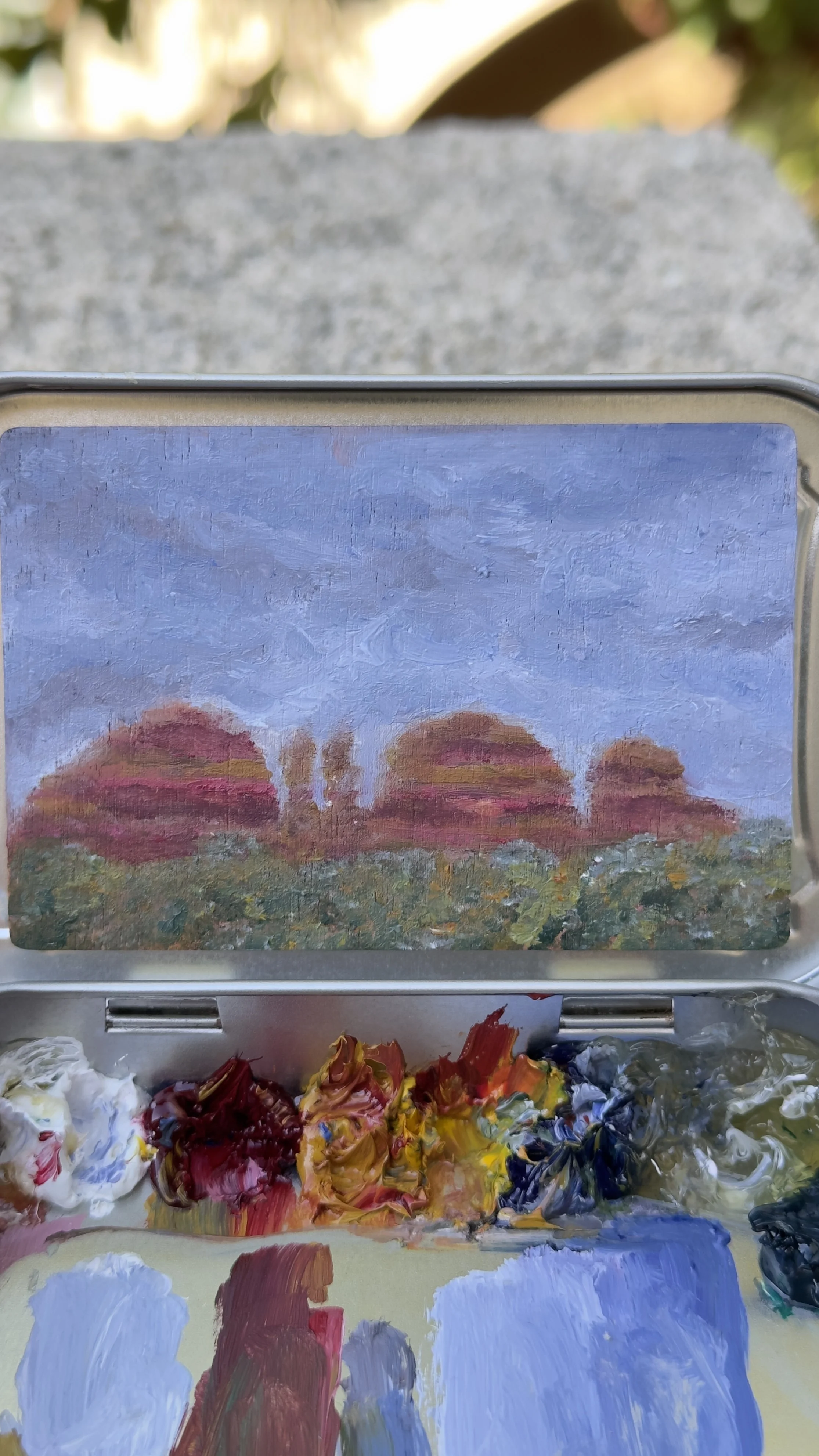 red rock afterglow coconino national forest original plein air oil painting altoids tin sedona arizona