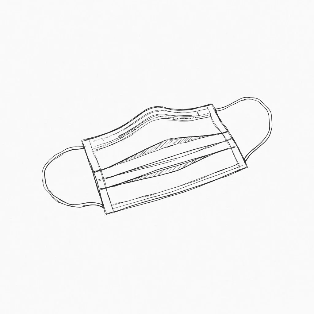 Sketch of a face mask with ear loops.