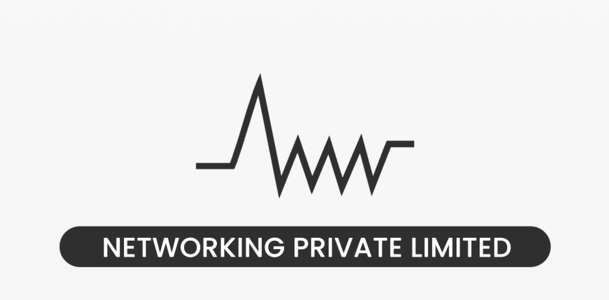 A logo with a black zigzag line resembling a heartbeat or network connection, and the text 'NETWORKING PRIVATE LIMITED' underneath in white uppercase letters on a black oval background.