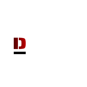 Close-up of a red letter D with black underline, part of a logo or text.